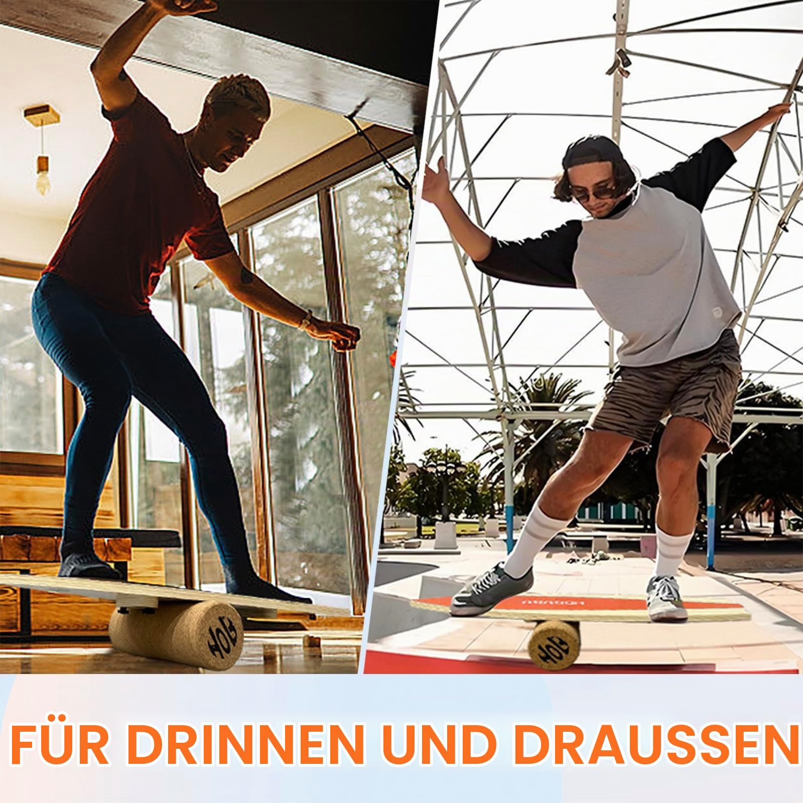 Balance Boards für Indoor- und Outdoor-Training, Holz-Balance Board mit Korkwalze und verstellbaren Sperren, geeignet für Anfänger und Experten | Erwachsene und Jugendliche