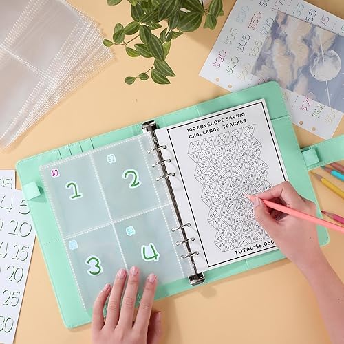 Miniatura 5 de Carpeta de desafíos de ahorro de dinero con 100 sobres, forma fácil y divertida de ahorrar 5.050, carpeta de presupuestos con sobres de efectivo