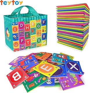 teytoy Alphabet Flash Cards Soft Baby Flash Cards ABC Learning Cards Cloth Fabric Alphabet Learning Resources for Toddlers Letters Shape Color Recognition with Storage Bag, Washable
