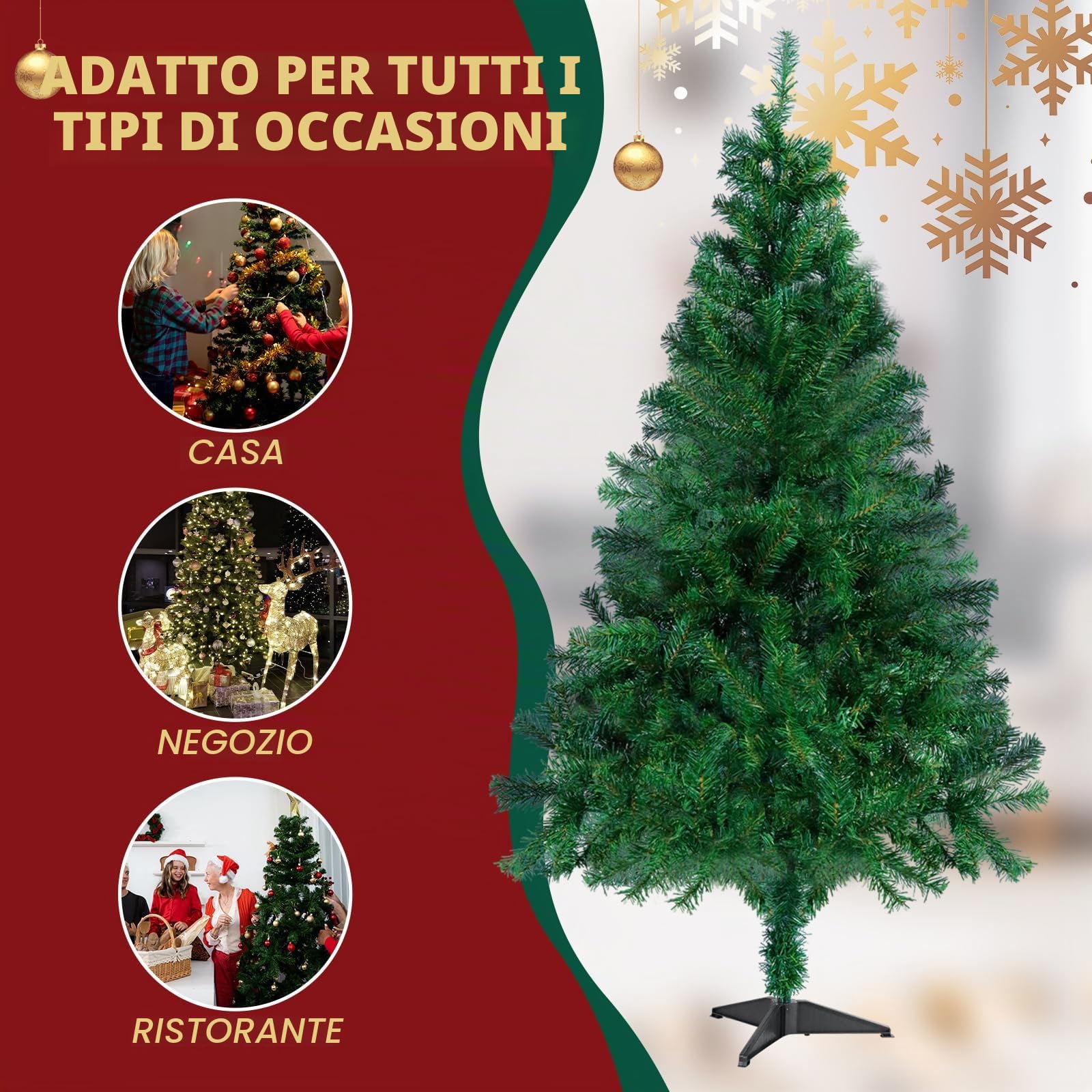 CCLIFE Albero di Natale Piccolo Slim, Albero con Aghi di Pino, 180 cm, Verde, 600 Rami, Cushhom