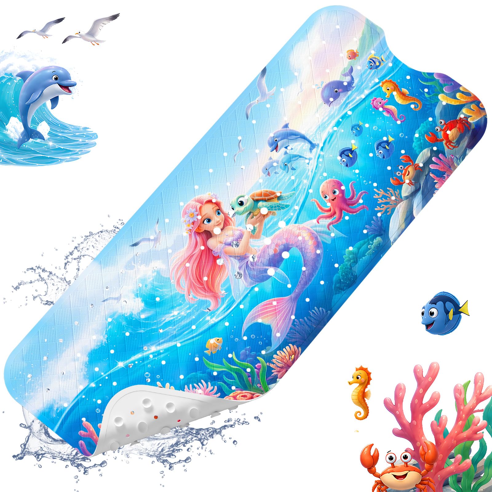 XIYUNTE Baby Bath Mats Non Slip Anti Mould, Cartoon Kids Bath Mat Non Slip, 100x40cm Extra Large Baby Shower Bath Mat with Suction Cups & Drain Holes, Machine Washable