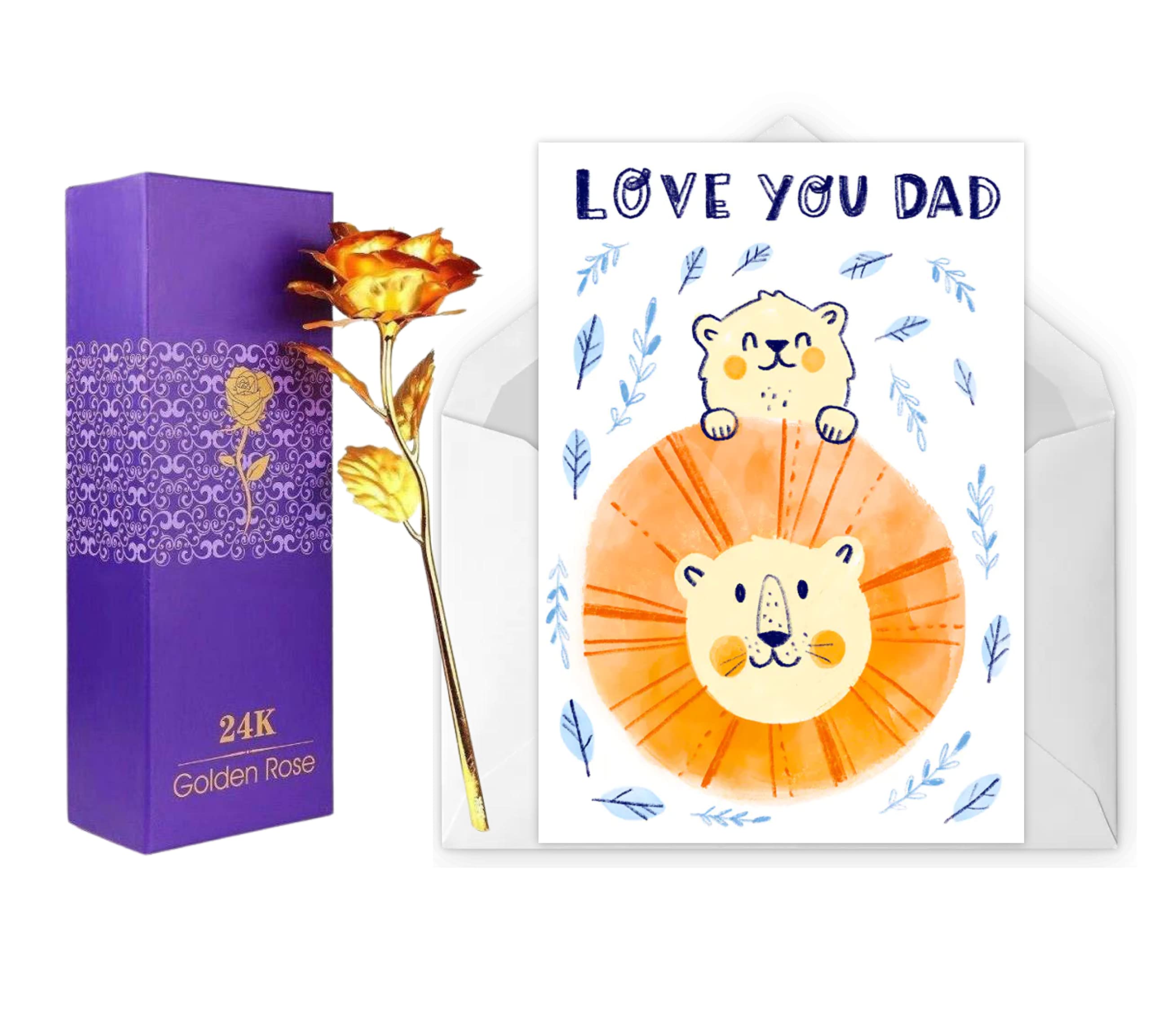 Vending India Personalised/Customised Greeting Card Series - Dad/Father's Day Card With a Golden Rose (Lion and Cub)