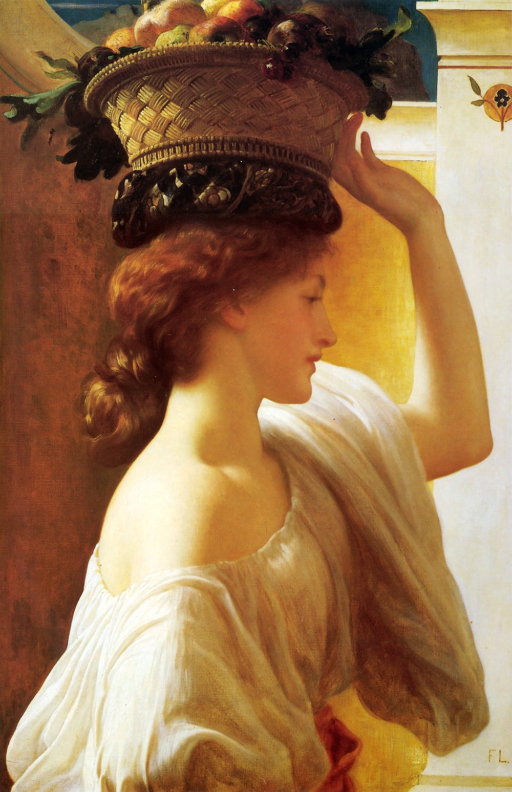 Leighton Girl with a Basket of Fruit tableau encadré anti-reflet