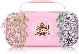 BRHE Tasche Case für Nintendo Switch/OLED , Rundumschutz Tragetasche für Switch Konsole & Zubehör, Harte Schutzhülle mit 10 Spielkartenfächern(Zelda-Rosa)