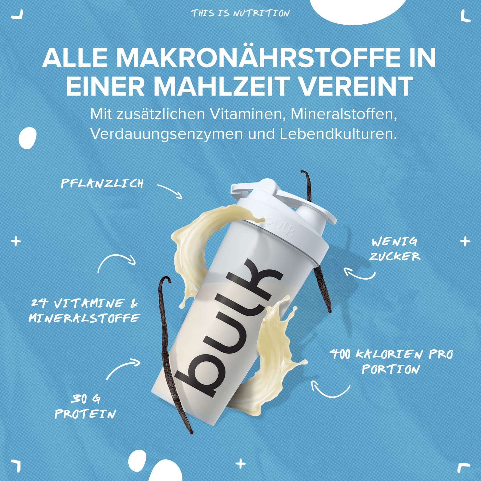 Bulk 1, Kompletter Mahlzeitenersatz, vegan, Complete Food Shake, Hoher Proteingehalt, Vanille, 3 kg