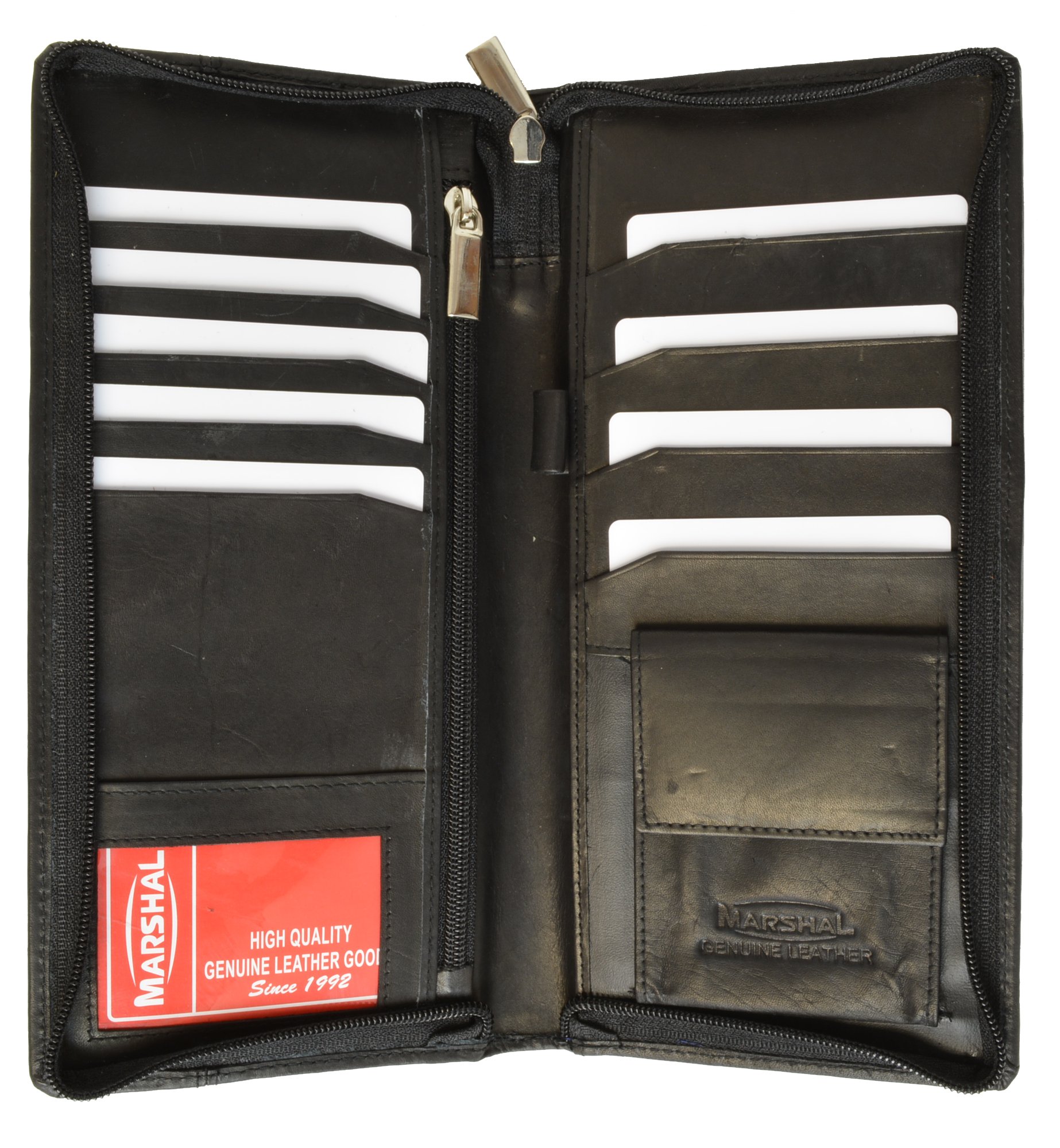 MARSHAL Zip Around Leather Travel Wallet with Passport and Boarding pass Holder