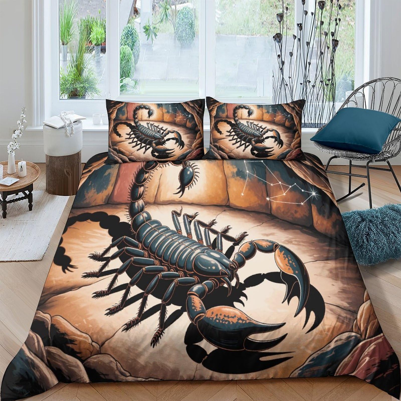 MJFCoin Scorpio Duvet Cover Set 3 PCS Hotel Quality Quilt Cover Bedding Bed Covers with Pillowcases with Zipper Closure Hypoallergenic Soft Breathable Microfiber King（220x240cm）