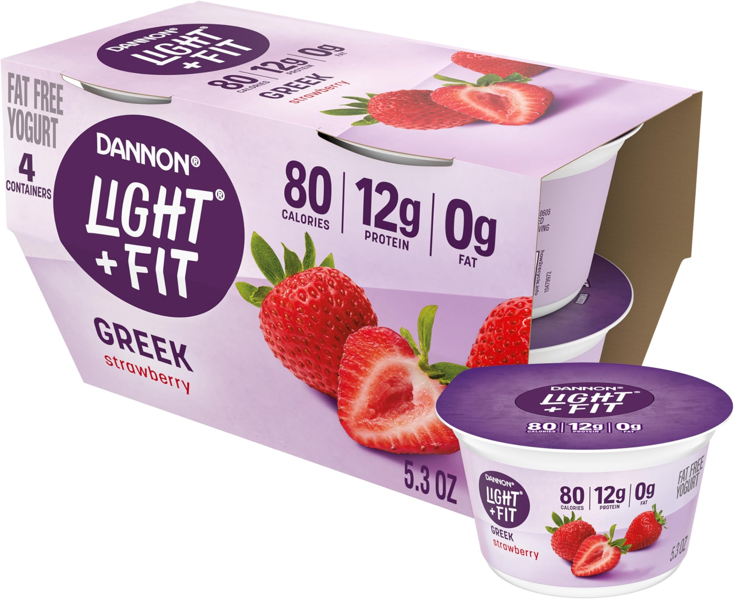 Dannon Light and Fit Yogurt, Greek, Strawberry, 5.3 oz, 4 pk
