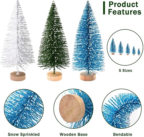 Miniatura 6 de 30 piezas de mini árboles de Navidad artificiales para árbol de Navidad, árboles de cepillo con base de madera para decoración de Navidad, fiesta de