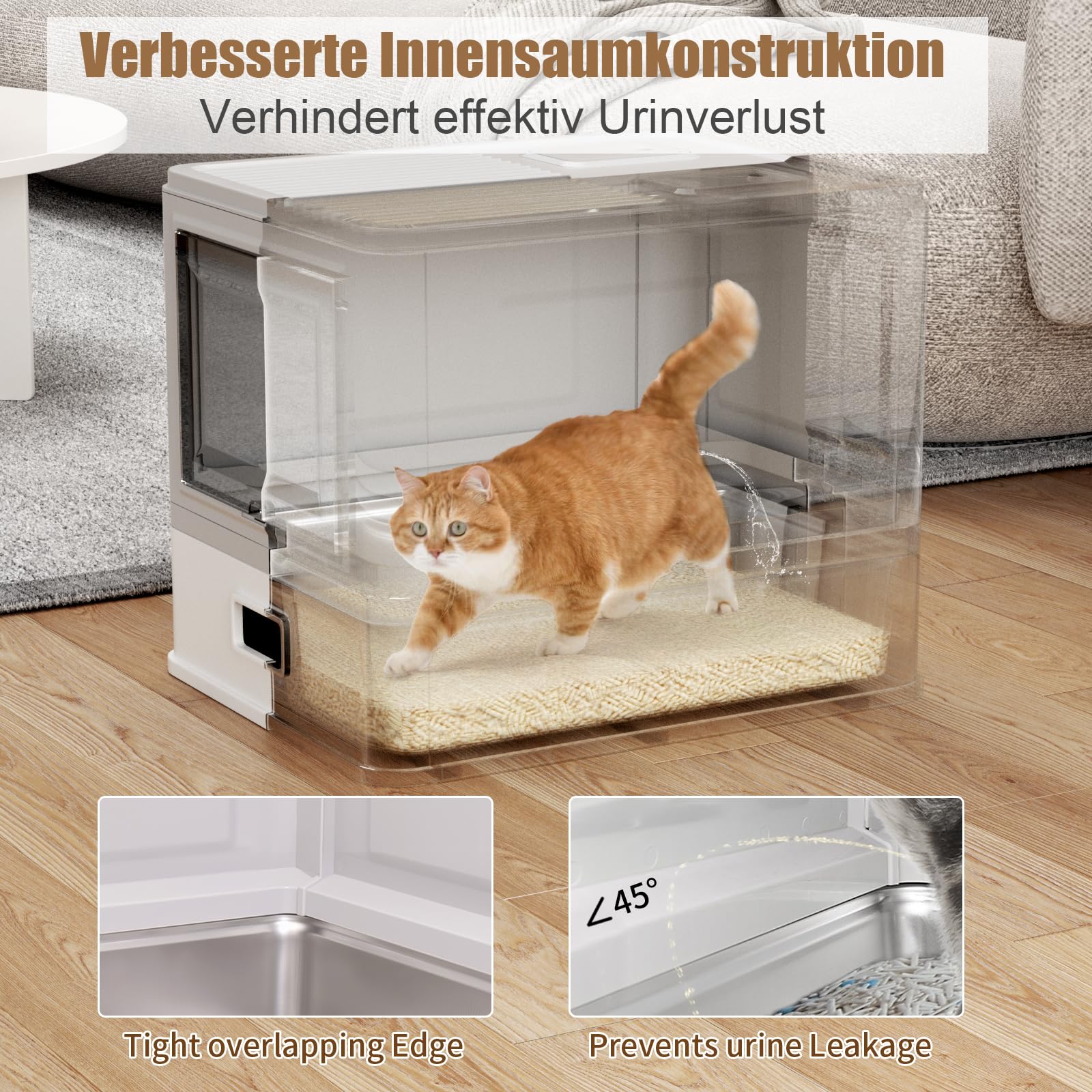 Lettiera chiusa per gatti con coperchio, sacchetto per la neutralizzazione degli odori, grande dimensione, vassoio estraibile in acciaio inox con tappetino per lettiera per gatti fino a 15 kg