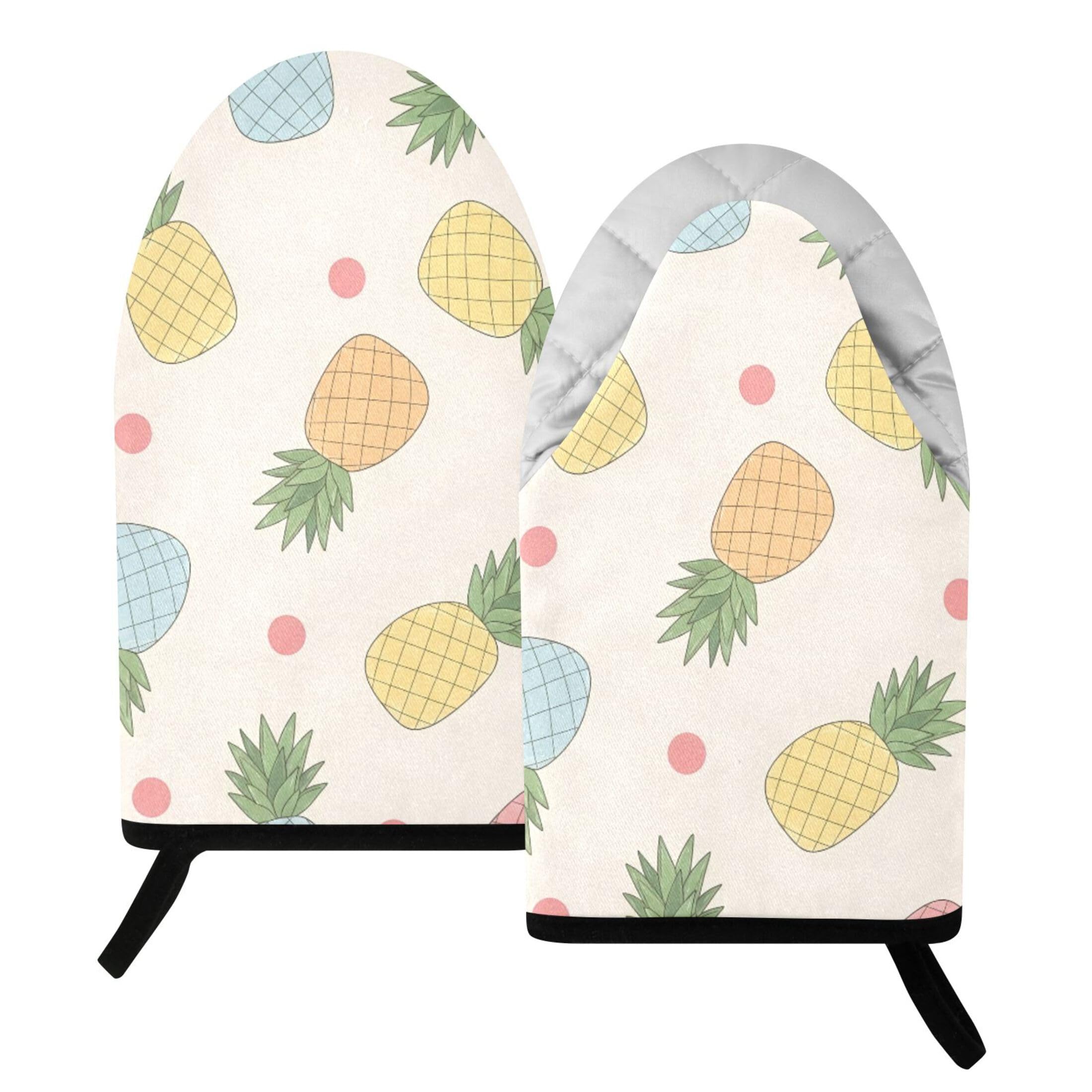 Fuauuyl Oven Mitts Heat Resistant Kitchen Gloves, Pineapples Classic Oven Gloves with Hanging Loop for Baking BBQ Cooking Grilling, 1 Pair, 9.5 in