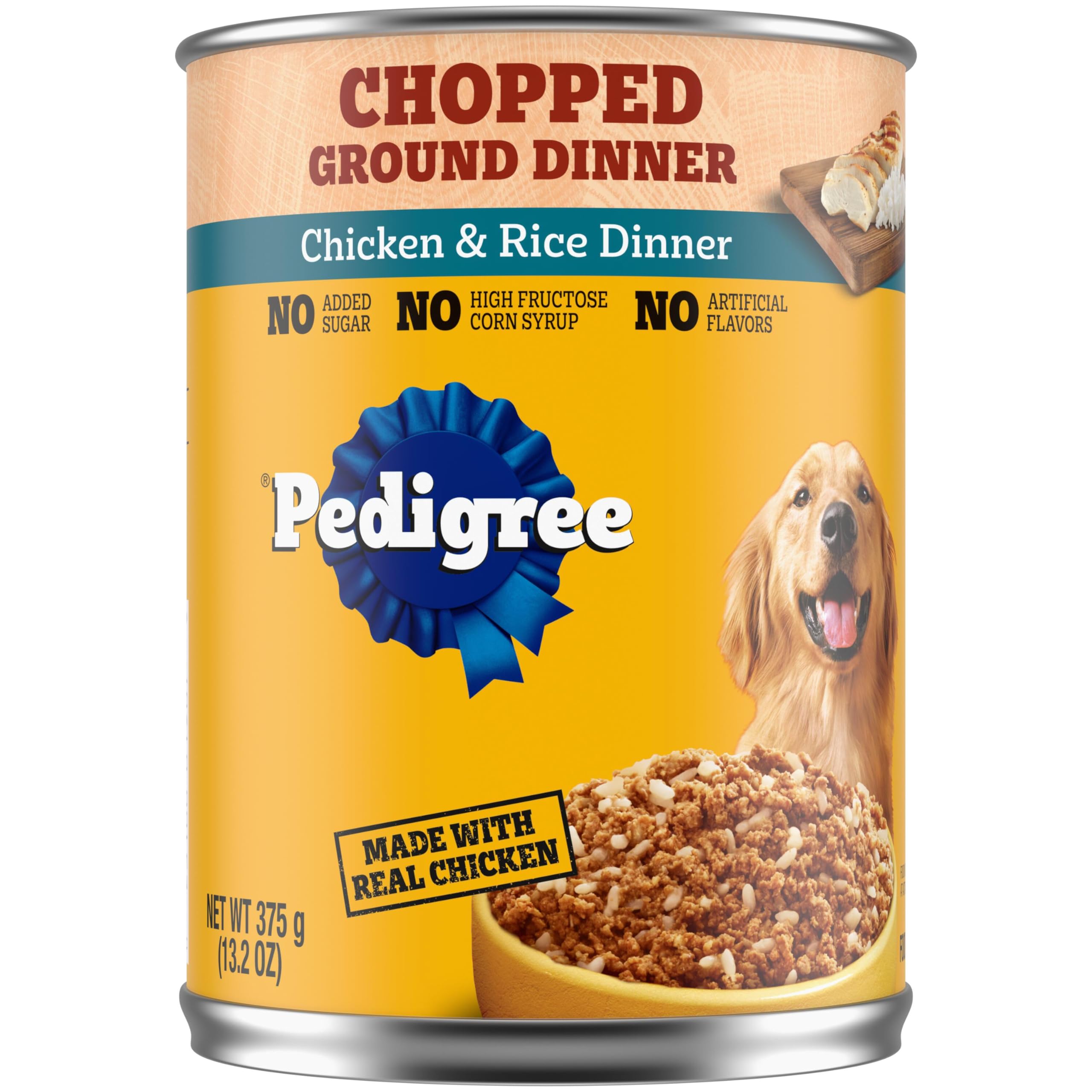 Pedigree Chopped Ground Dinner Adult Canned Soft Wet Dog Food Chicken & Rice Dinner, 13.2 oz. Can