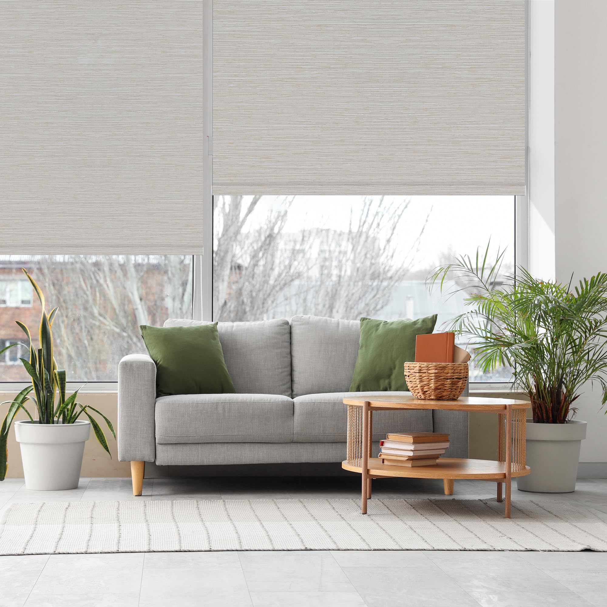 Grandekor Stores à rouleau occultants pour fenêtres, beige texturé, 61 x 183 cm | Stores sans fil 100 % occultants avec cantonnière à arrêt libre, stores déroulants pour la maison