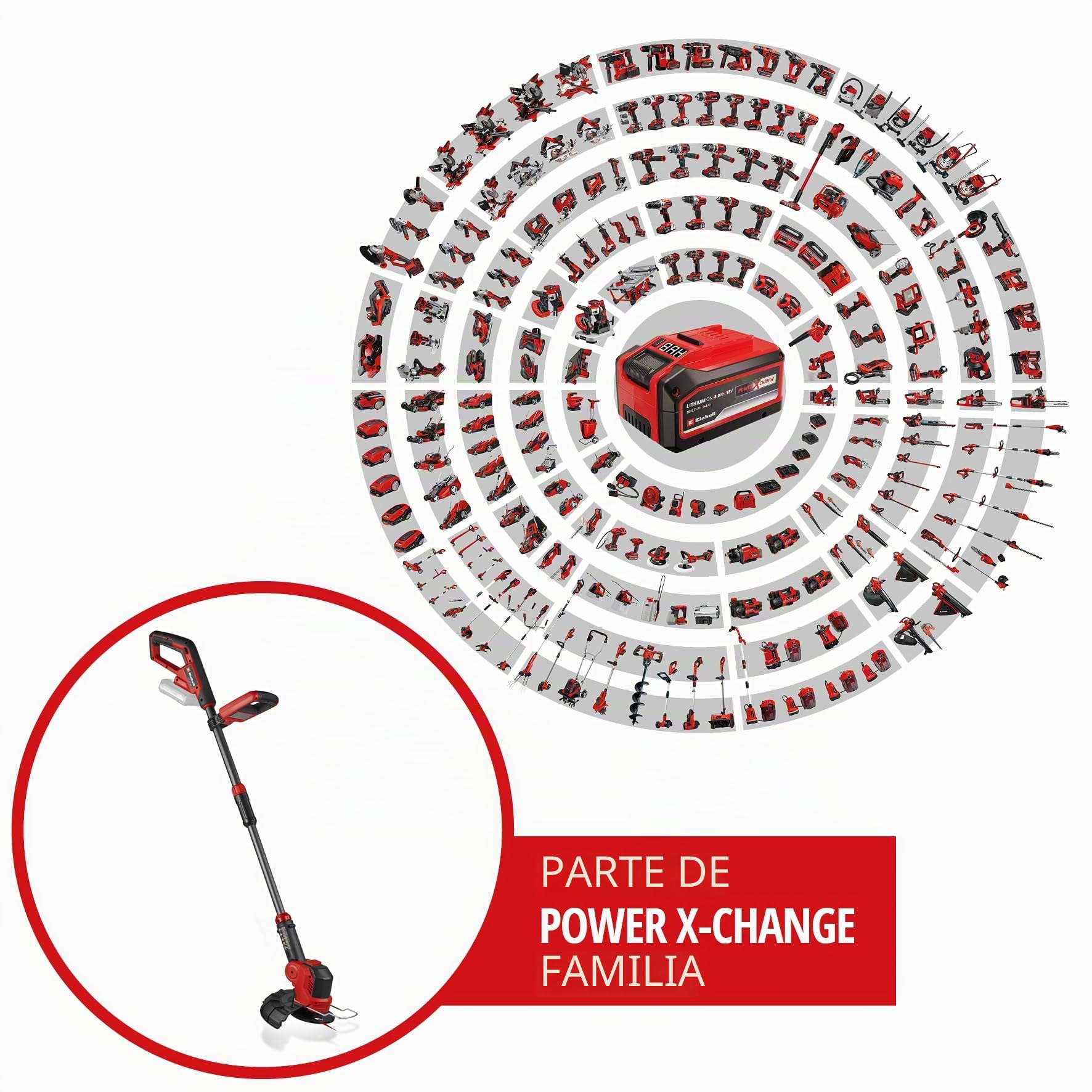 Recortadora de césped con batería GE-CT 18/25 Li-Solo Power X-Change de Einhell (18V, Anchura de Corte 25cm, Cabezal del Motor Giratorio e inclinable, Incl. 20 Cuchillas de plástico, sin batería)