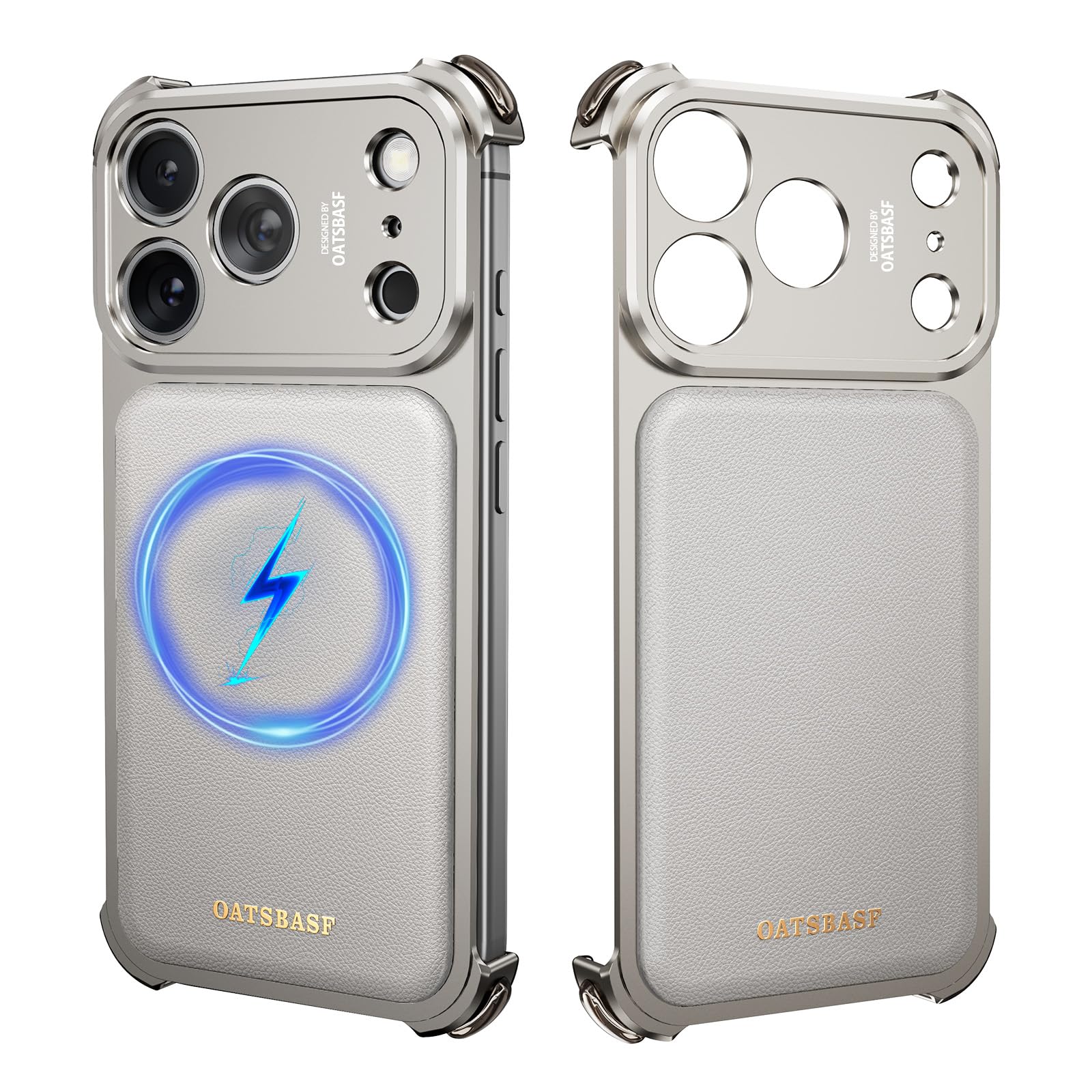 NIFBANG iPhone 17Pro用フレームレスケース レザー マグネット対応可 いphone 17Proレザーフレームレスケース 耐衝撃 傷防止 指紋なし 落下防止 米軍規格 耐衝撃 レンズ保護 四隅エアバッグ ミニマリスト薄型アイフォン17 プロカバー 擦り傷防止 レンズ/カメラ保護 シルバー