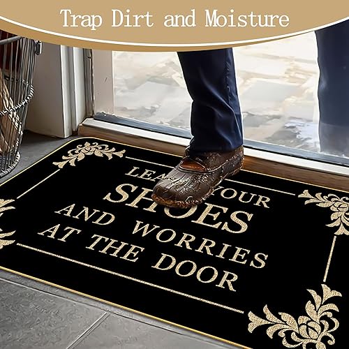 Miniatura 6 de Divertido tapete de bienvenida para entrada, deja tus zapatos y preocupaciones en la puerta, tapete para puerta delantera con parte trasera de goma,