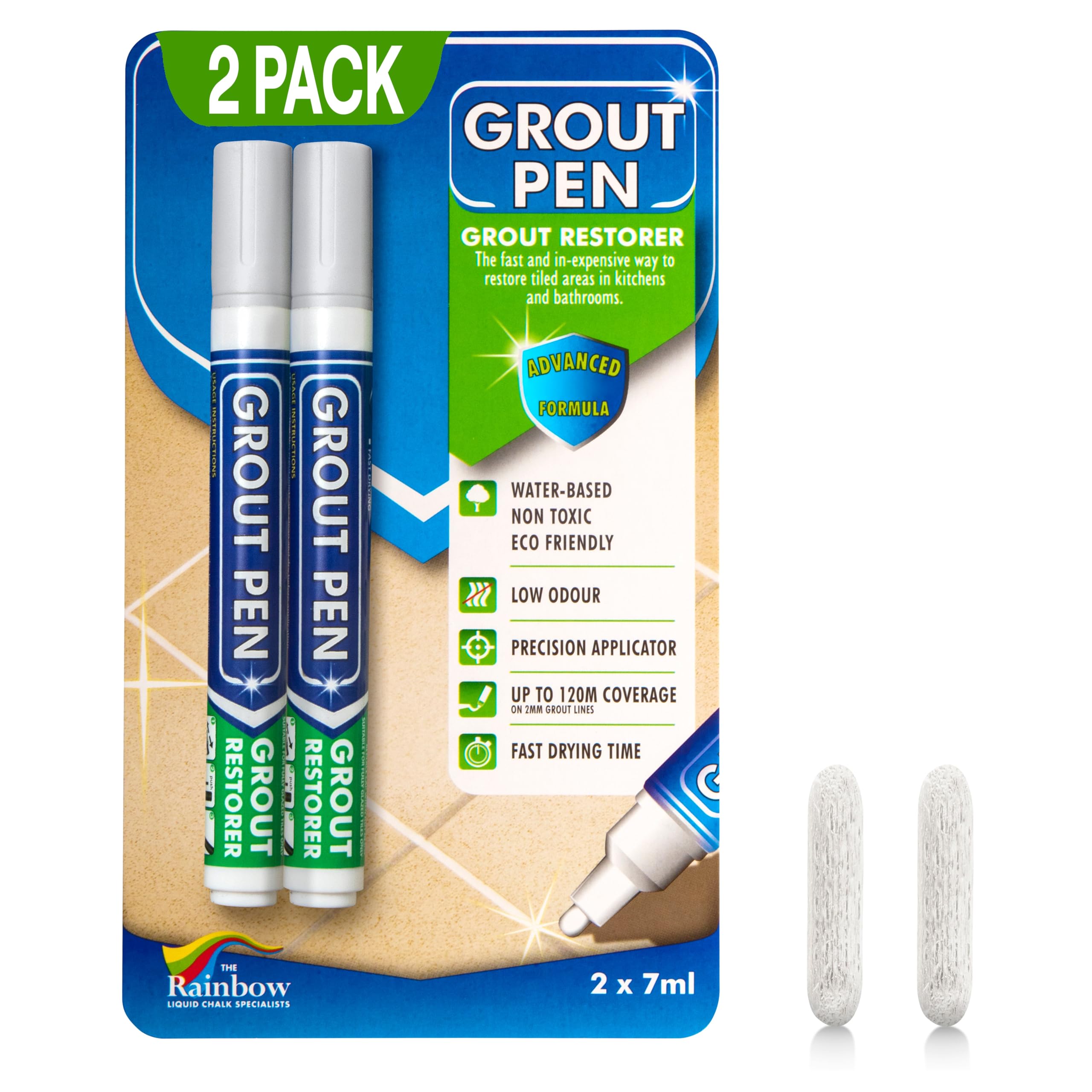 Twin Pack (LIGHT GREY) Grout Pen - Designed for restoring tile grout in bathrooms & kitchens