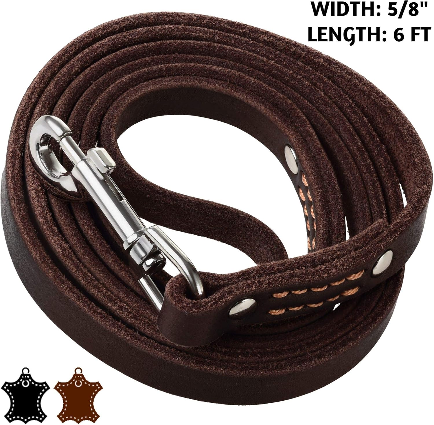 ADITYNA - Premium Leather Dog Leash - 6 ft, Heavy-Duty, Soft & Strong for Small/Medium Dogs - Perfect for Walking, Training, Hiking, and Running (Medium: 6 ft x 5/8", Brown) - Image 8