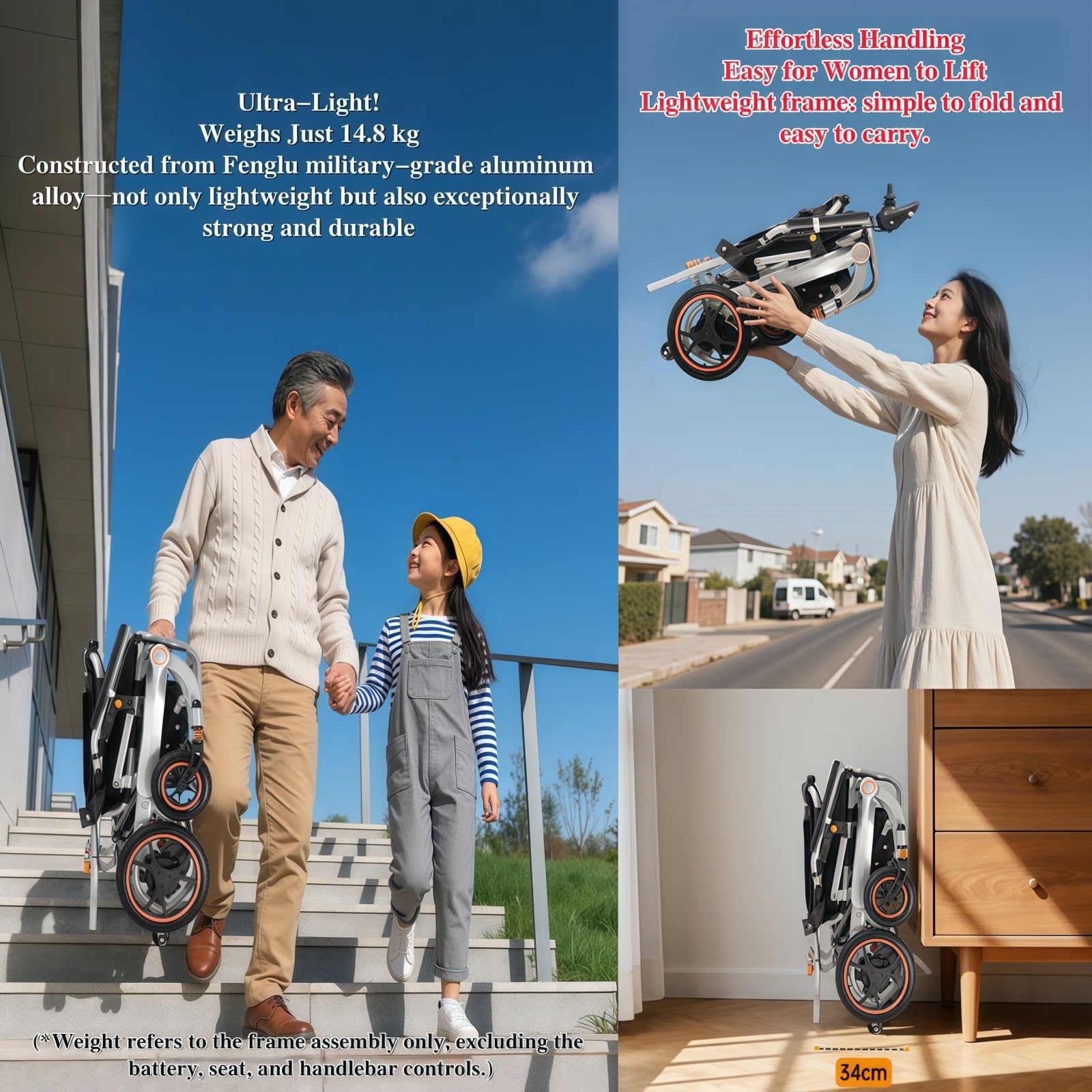 Sillas De Ruedas para Personas Mayores, Silla De Ruedas Eléctrica De 500 W, Frenos Electromagnéticos Inteligentes, Neumáticos Macizos Antipinchazos, Incluye Portavasos Y Cinturón