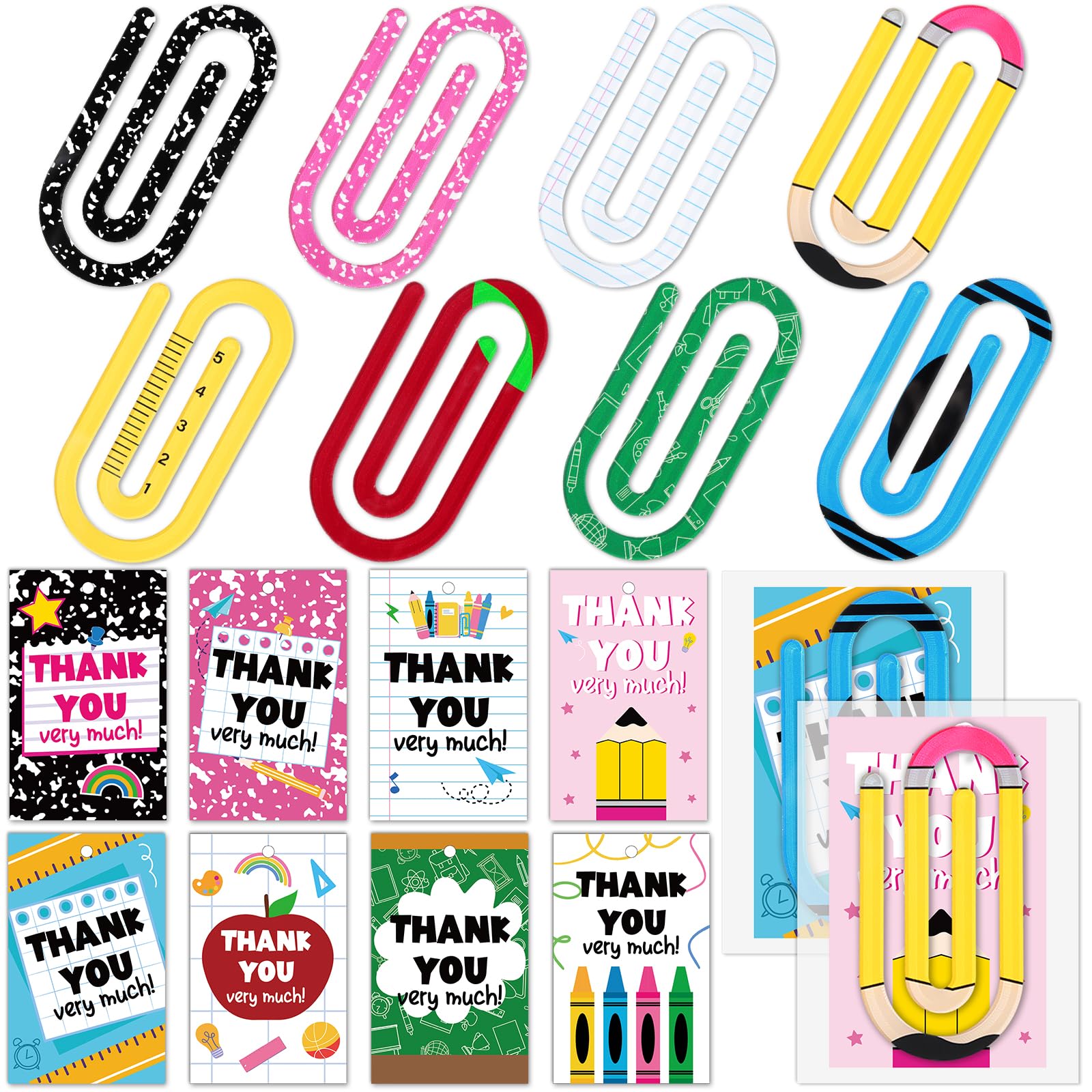 Jumbo-Büroklammern, 24 Stück, für Lehrer, Wertschätzung, Geschenk, klare Acrylklammern, Lesezeichen, Geschenk mit Dankeskarten, niedliches Büroklammer-Design für Lehrer, Büro, Klassenzimmer