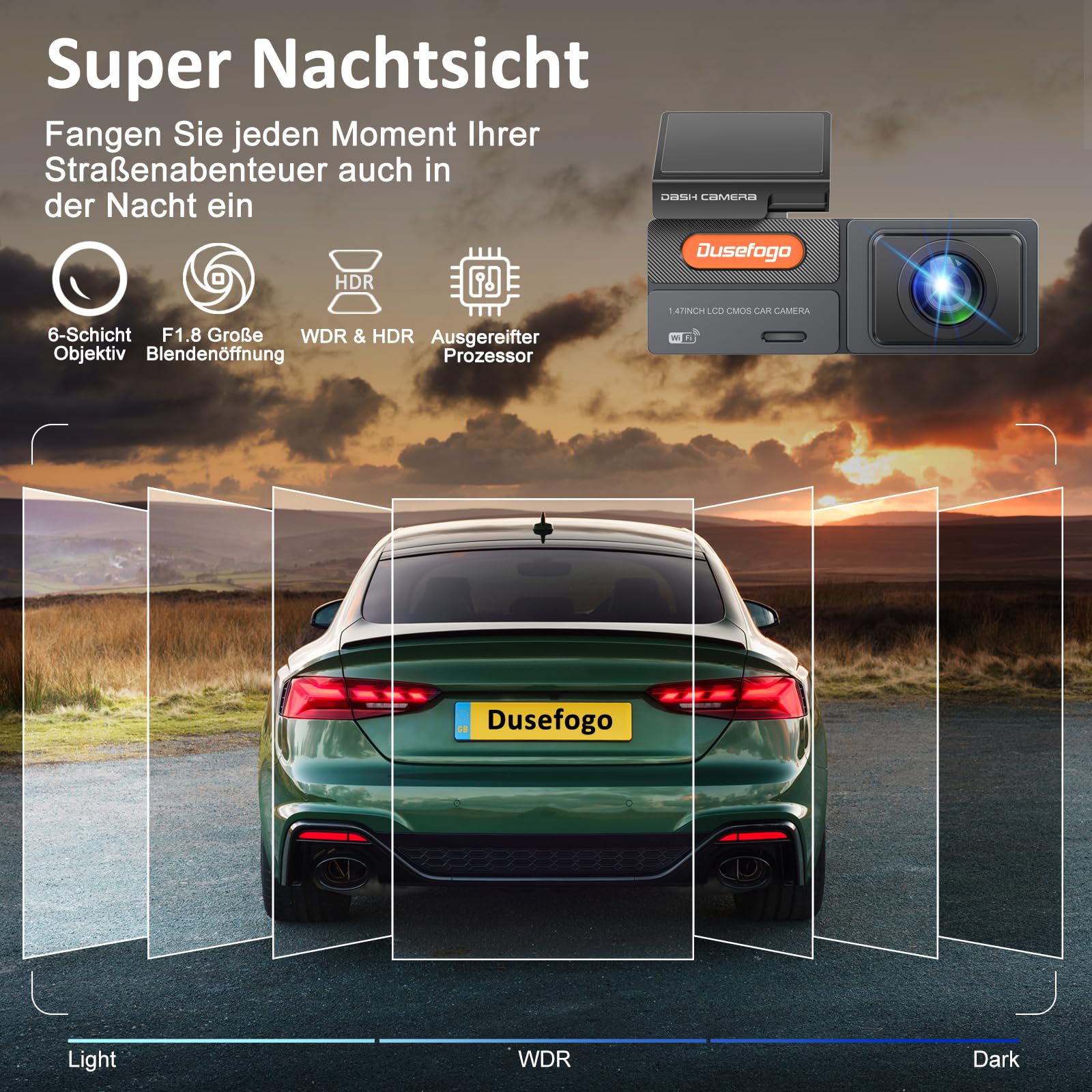 Dash Cam Car Front 2K with WiFi Dashcam Auto with 64GB Card,Super Night Vision,WDR, 170° Wide Angle,G-Sensor, Loop Recording,App Control,IPS Screen,24 Hours Parking Mode and Motion Detection