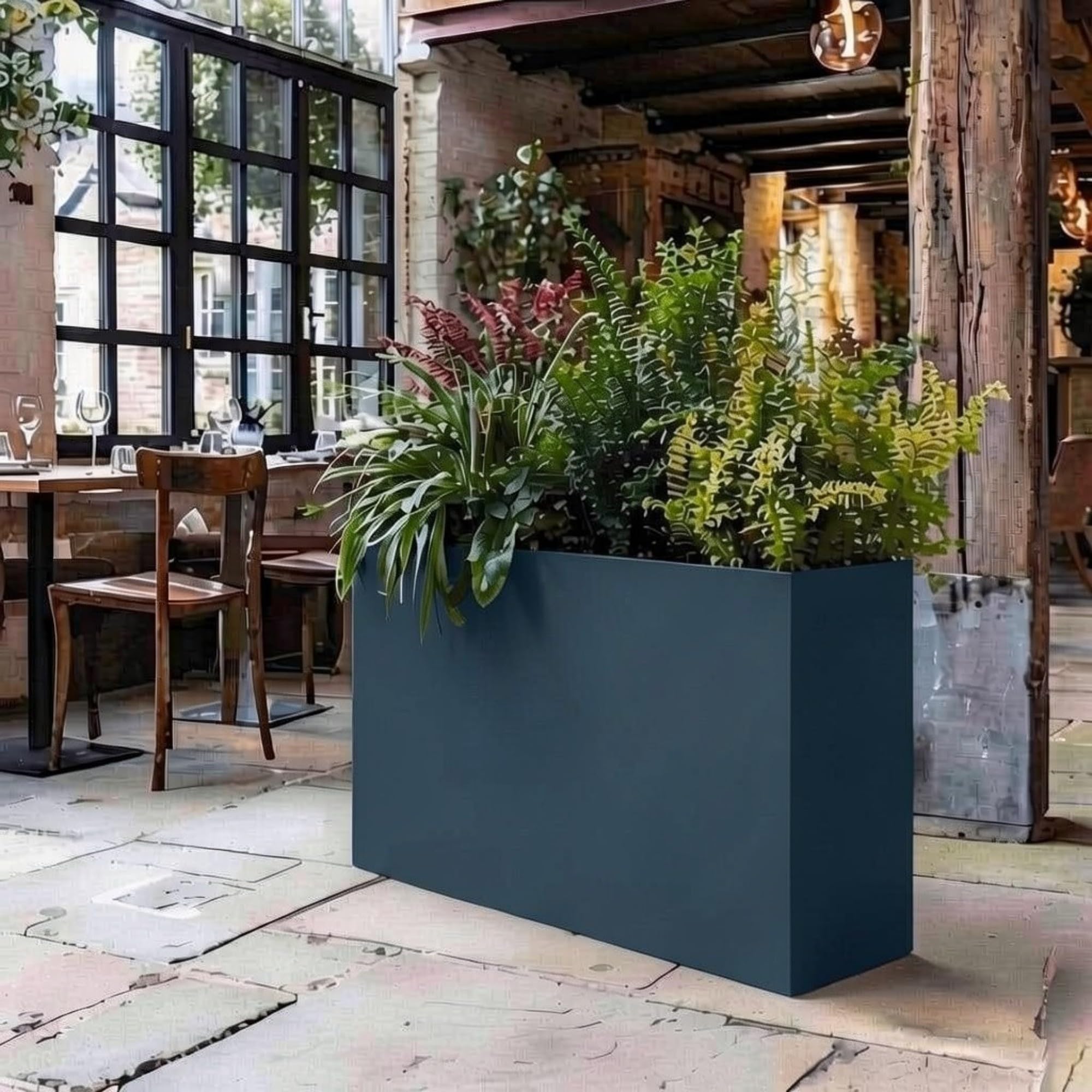 Nicoman Metal Trough Planter, Indoor & Outdoor, 90x30x82cm, Sleek Grey, Galvanized Steel, Weather-Resistant, Rectangular, Freestanding Garden Planter