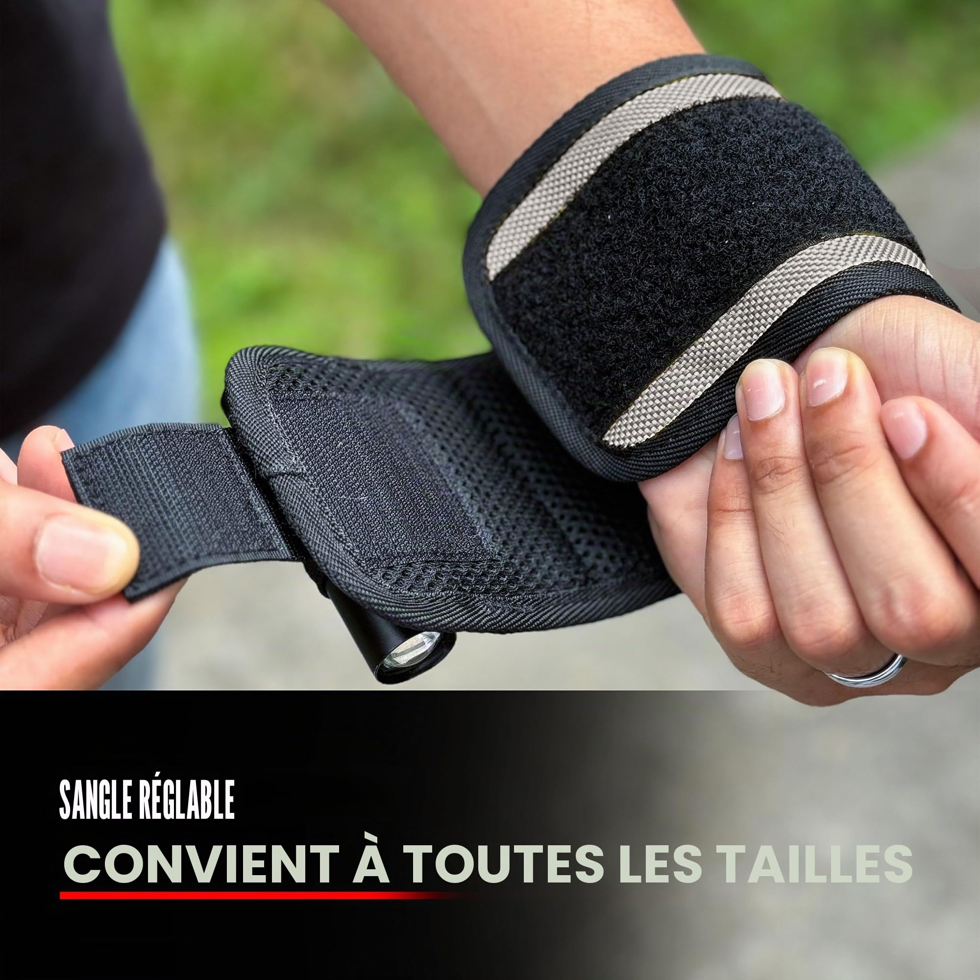 Galvanox - Bracelet magnétique avec lampe de poche LED - Bracelet de poignet en nylon pour outils, vis et clous avec lampe de travail réglable - Excellent cadeau pour homme, père, bricoleur (Noir)