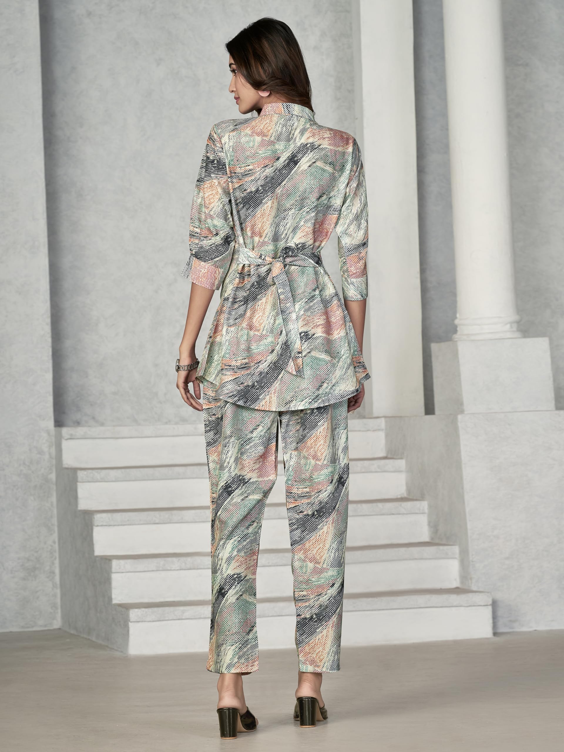 Nainvish Women's Muslin Printed Straight Shirt Collar Co-Ord Top & Pant Set (Sd623_Kb-Xl_Multicolor)