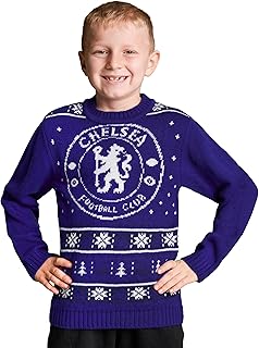 Chelsea FC Christmas Jumper Kids Teenagers Warm Cosy Football Xmas Jumper 7-14 Years Gifts for Boys