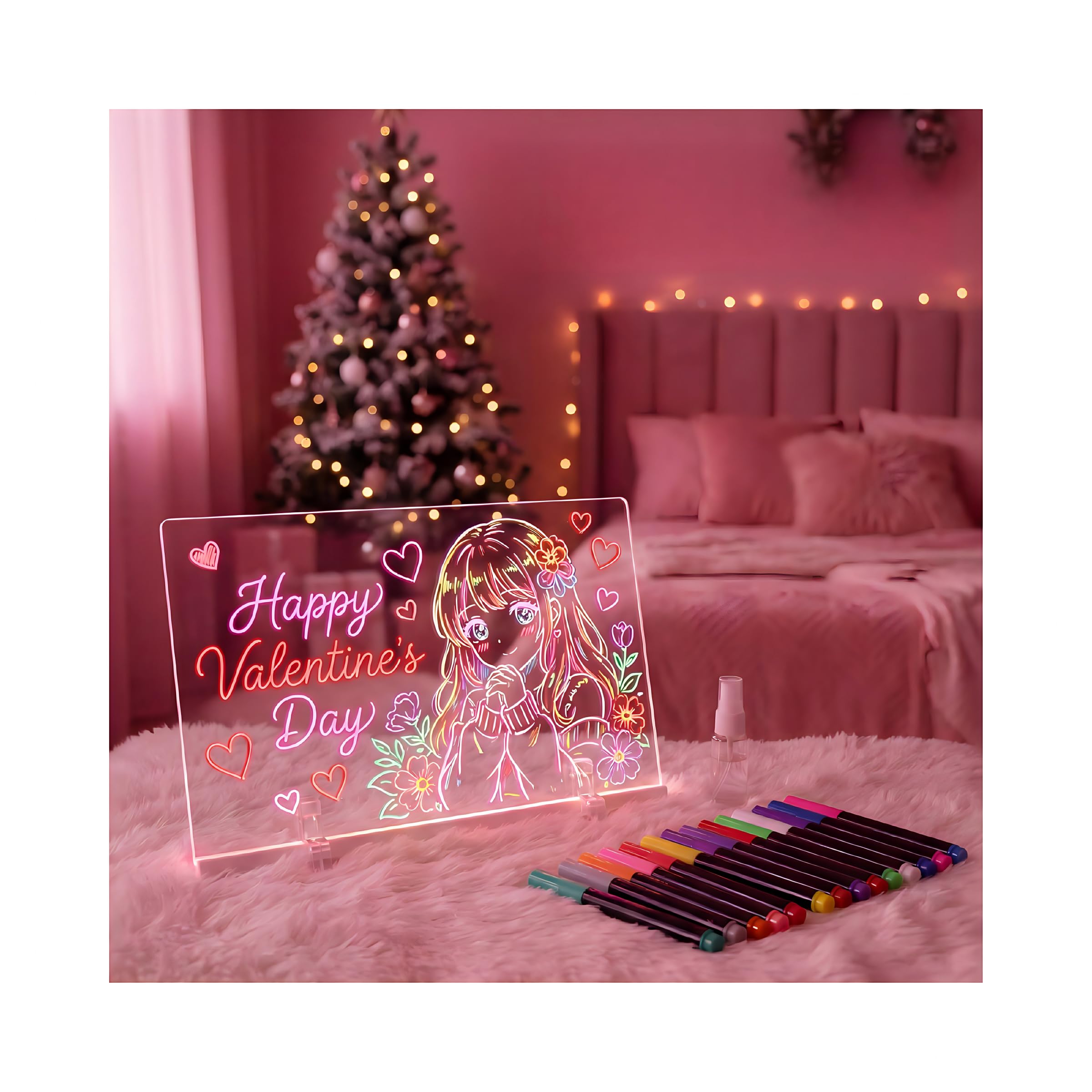 Planche à dessin LED pour enfants, planche à dessin lumineuse avec 12 marqueurs, télécommande, 7 couleurs, 4 modes, tableau lumineux réutilisable en acrylique pour adolescentes, cadeau pour