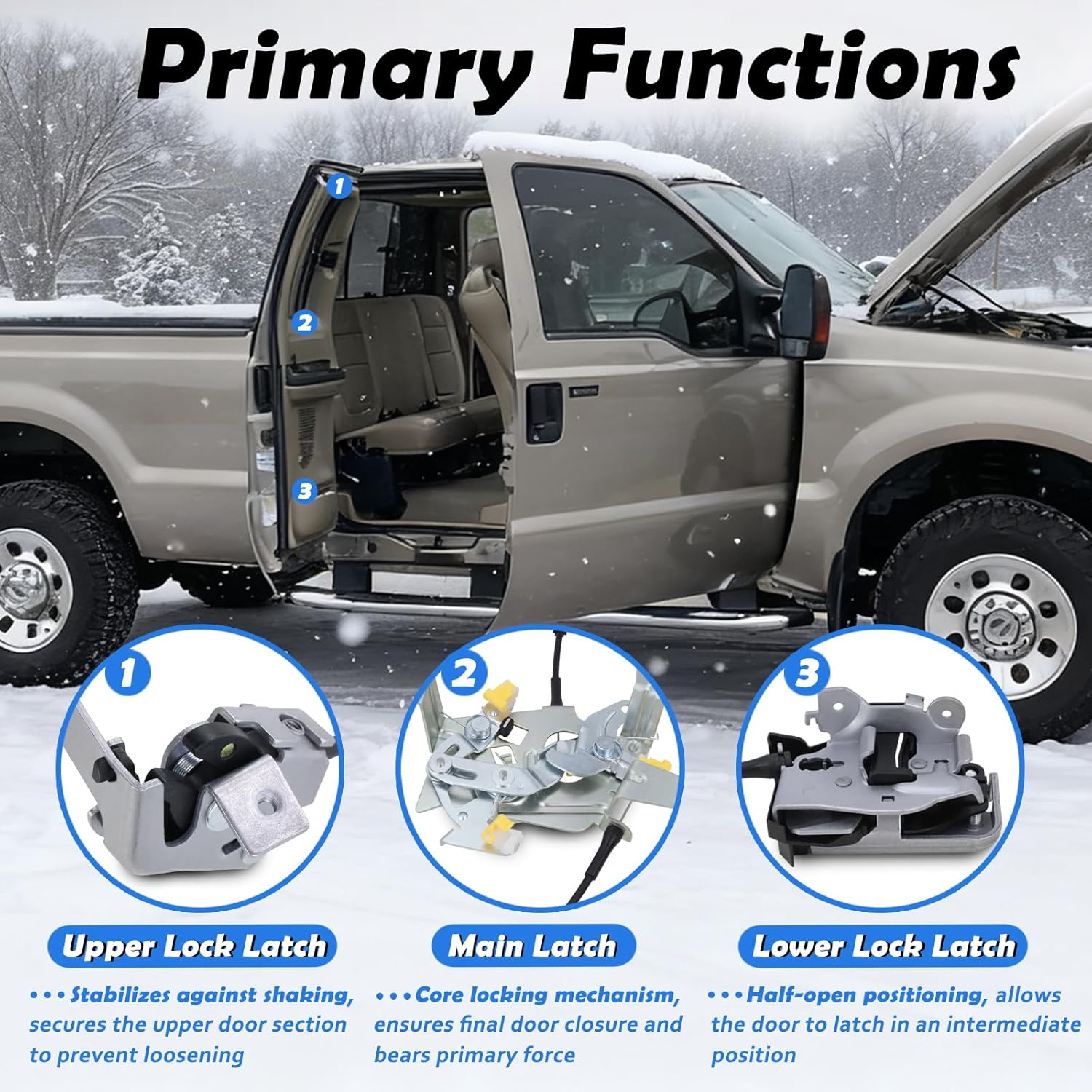 Rear Door Lock Latch & Cable Right Passenger Side Compatible with 1999-2007 Ford F250 F350 F450 F550 Super Duty Upper and Lower Latches Assembly Replaces# 6C3Z-28264A00-A 6C3Z28264A00A