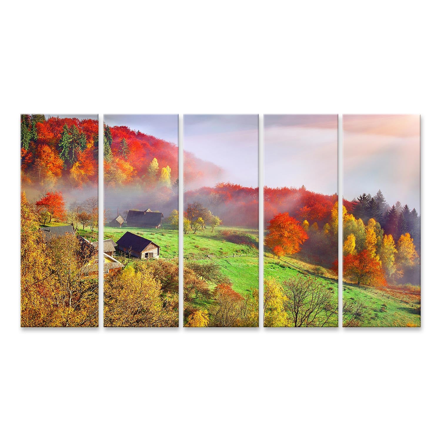 islandburner Primer cuadro sobre lienzo paisaje de otoño con niebla y árboles coloridos por la mañana cuadros murales carteles