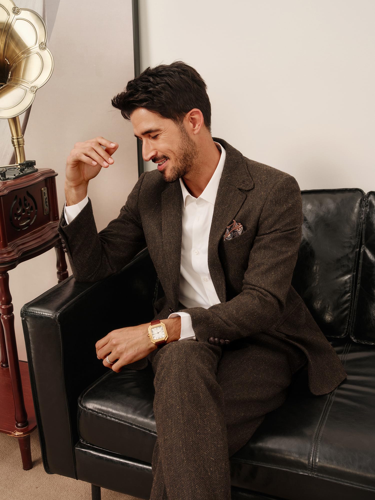 Giacca sportiva in tweed a spina di pesce in misto lana britannica | 2 bottoni a spina di pesce cappotti sportivi casual blazer con tasca quadrata