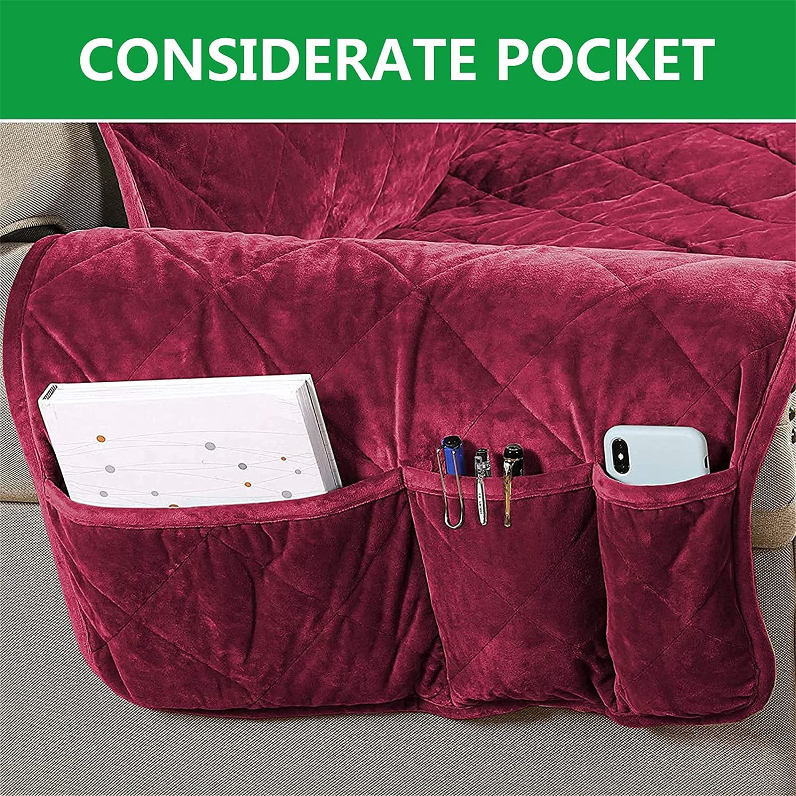 Sesselschoner für Fernsehsessel Relaxsessel,Relaxsessel mit Taschen Sesselauflage Sesselüberwurf, Wasserdicht Sesselschutz für Hunde Haustieren (Sessel (23in),rot)