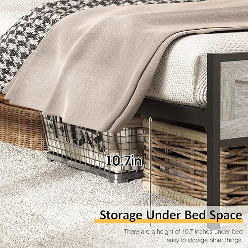 Miniatura 59 de Base de cama LED tamaño Queen con estación de carga y 4 cajones, plataforma de metal con cabecero de puertos USB, marco de cama de granja con luces