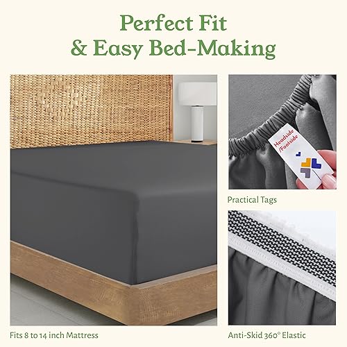Miniatura 4 de Sábana bajera, 100% de algodón orgánico, tejido de percal, refrescante, ligera, ajustada, fresca, tamaño individual XL, infantil, color gris, para