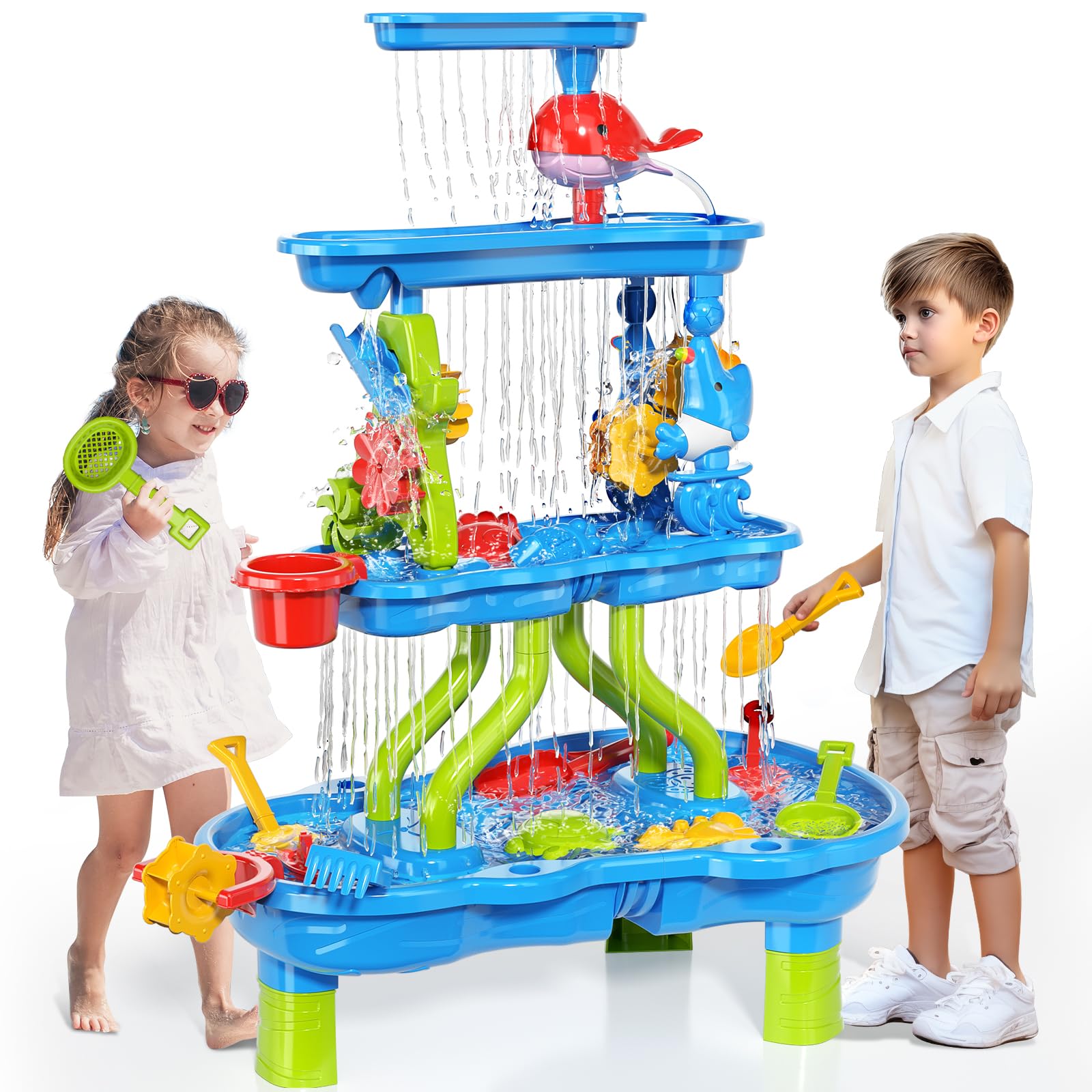 Kids Water Table for Toddlers 3-5, 4-Tier Outdoor Water Play Table Toys for Toddlers Kids Boys Girls, Kids Water Sensory Tables Summer Outdoor Toys for Toddlers Age 3 4 5 6 7 8