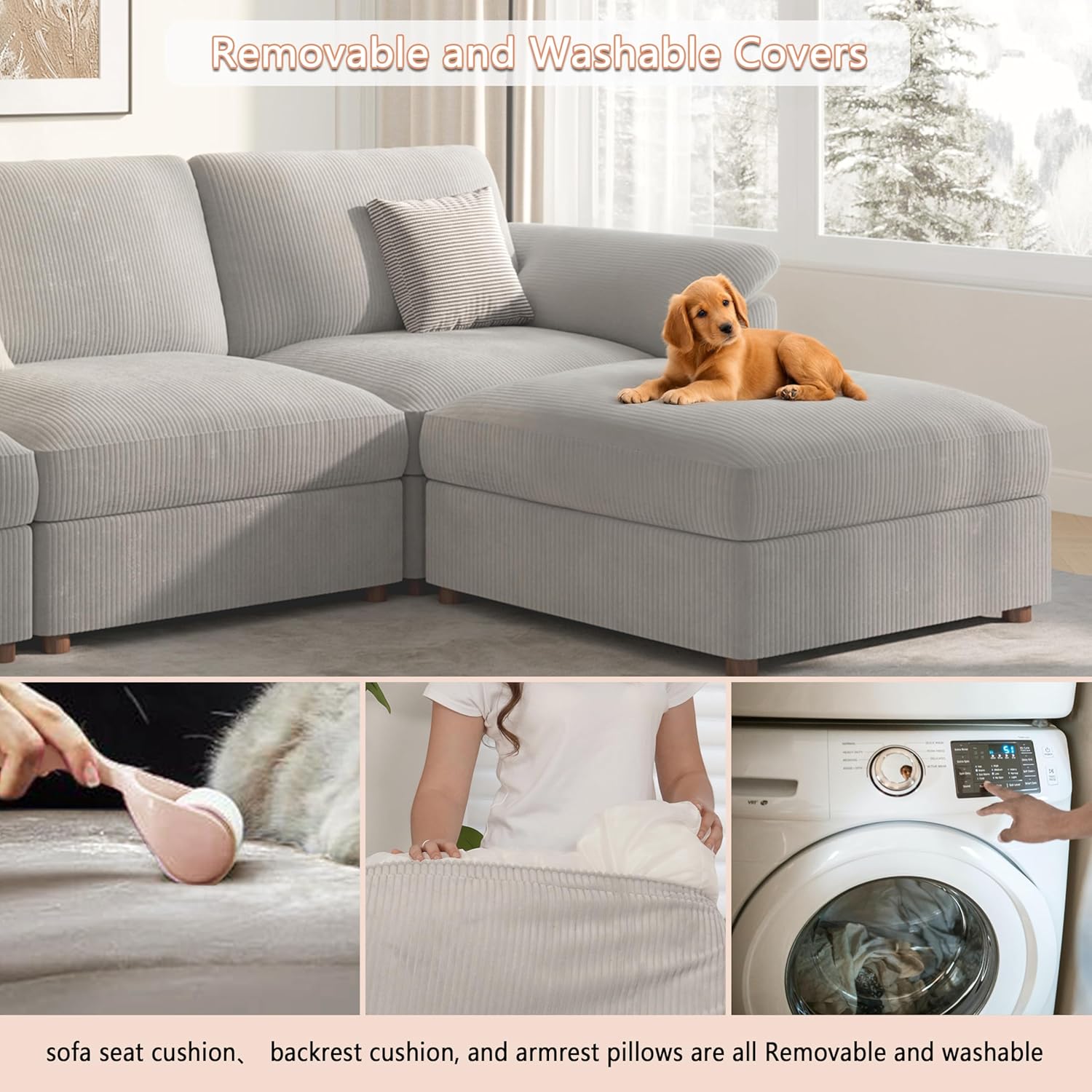 EASE MOOSE Oversized Sectional Modular Sofa,Large U Shape Sectional Couch Wide Deep Seat Modular Cloud Couch,Removable Cover,Light Gray