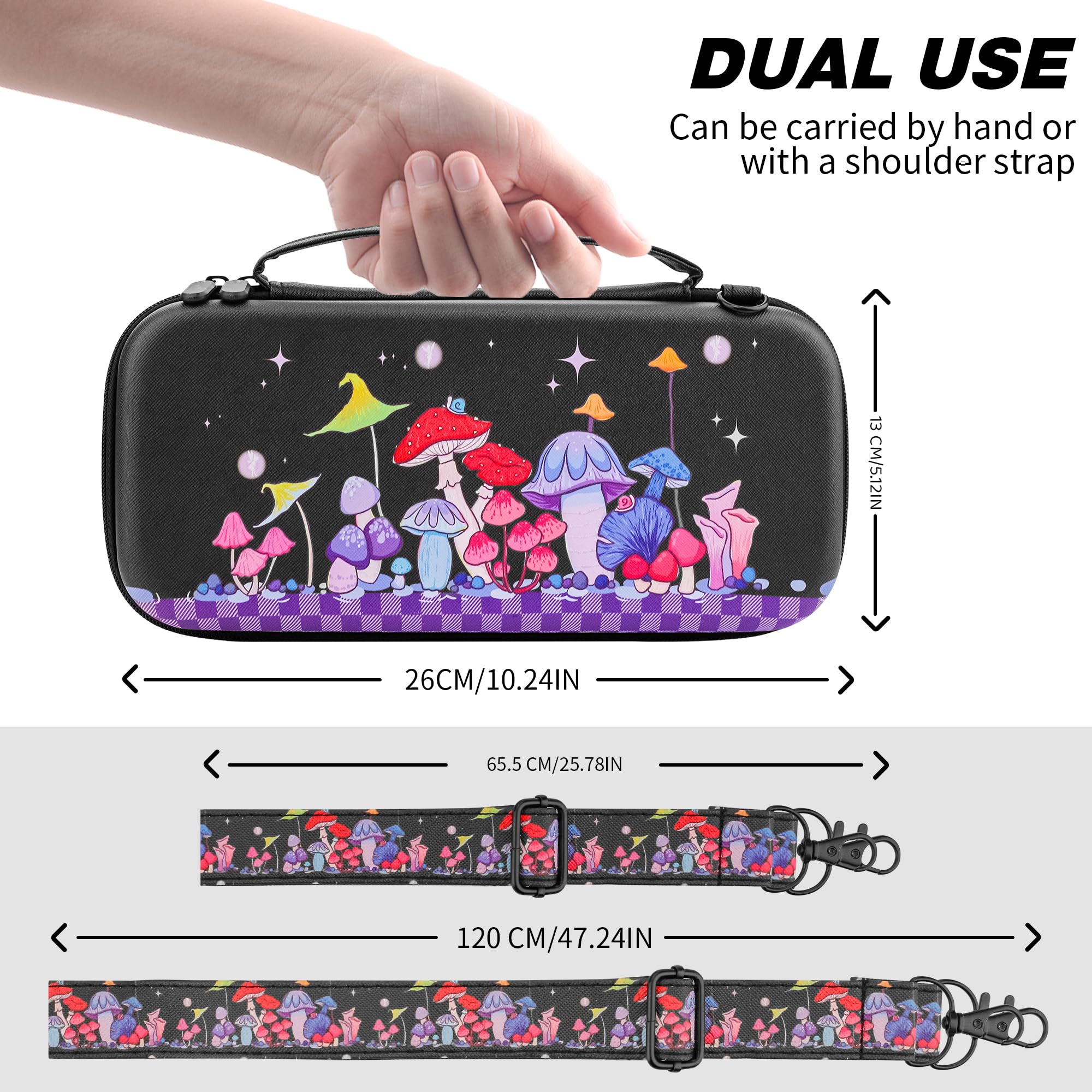 PAWDIARY Kit di 2 accessori per interruttore a fungo, con custodia da viaggio portatile per Nintendo Switch 2, cover per interruttore 2, pellicola protettiva per schermo HD, tracolla regolabile e 2
