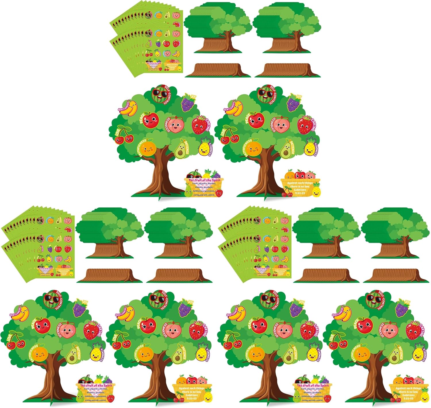 Qyeahkj 30 Sets Fruit of The Spirit Tree DIY Craft Kit for Christian 3D Art Project Paper Ornament Making Craft for Sunday Party Favor Back to Supplies