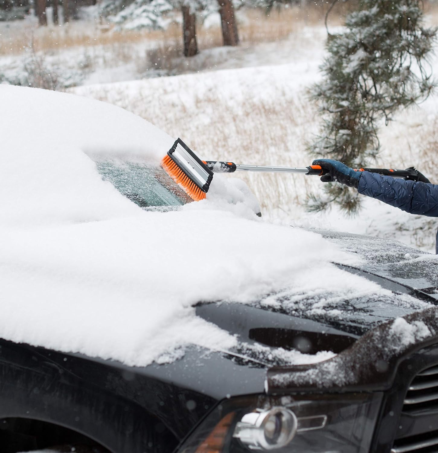 Snow MOOver 58" Extendable Snow Brush with Squeegee & Ice Scraper for Car or Truck - Foam Grip - Auto SUV Snow Removal - Removable Ice Scraper for Windshield - Extra Long