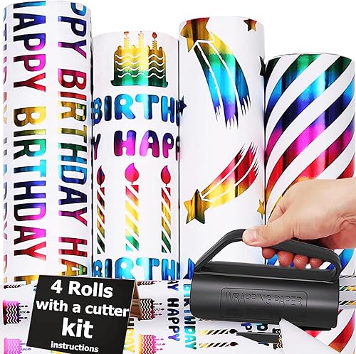 THMORT Rollo de papel de regalo de cumpleaños con un kit de cortador para niños y niñas, adultos, niños, princesas de Barbies rosadas, 17 x 120