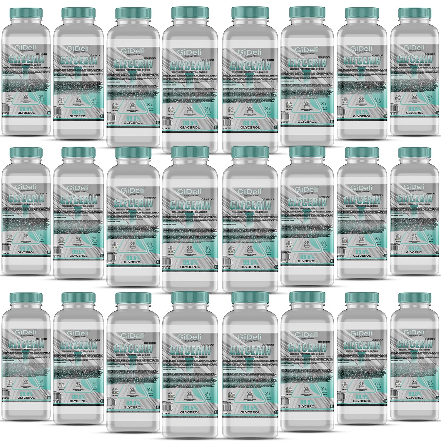 GiDeli Gliceryna 99,5% czysta 24 x 1 l gliceryna VG jakość farmaceutyczna E422 roślinna, wegańska, kolorowa, bezzapachowa