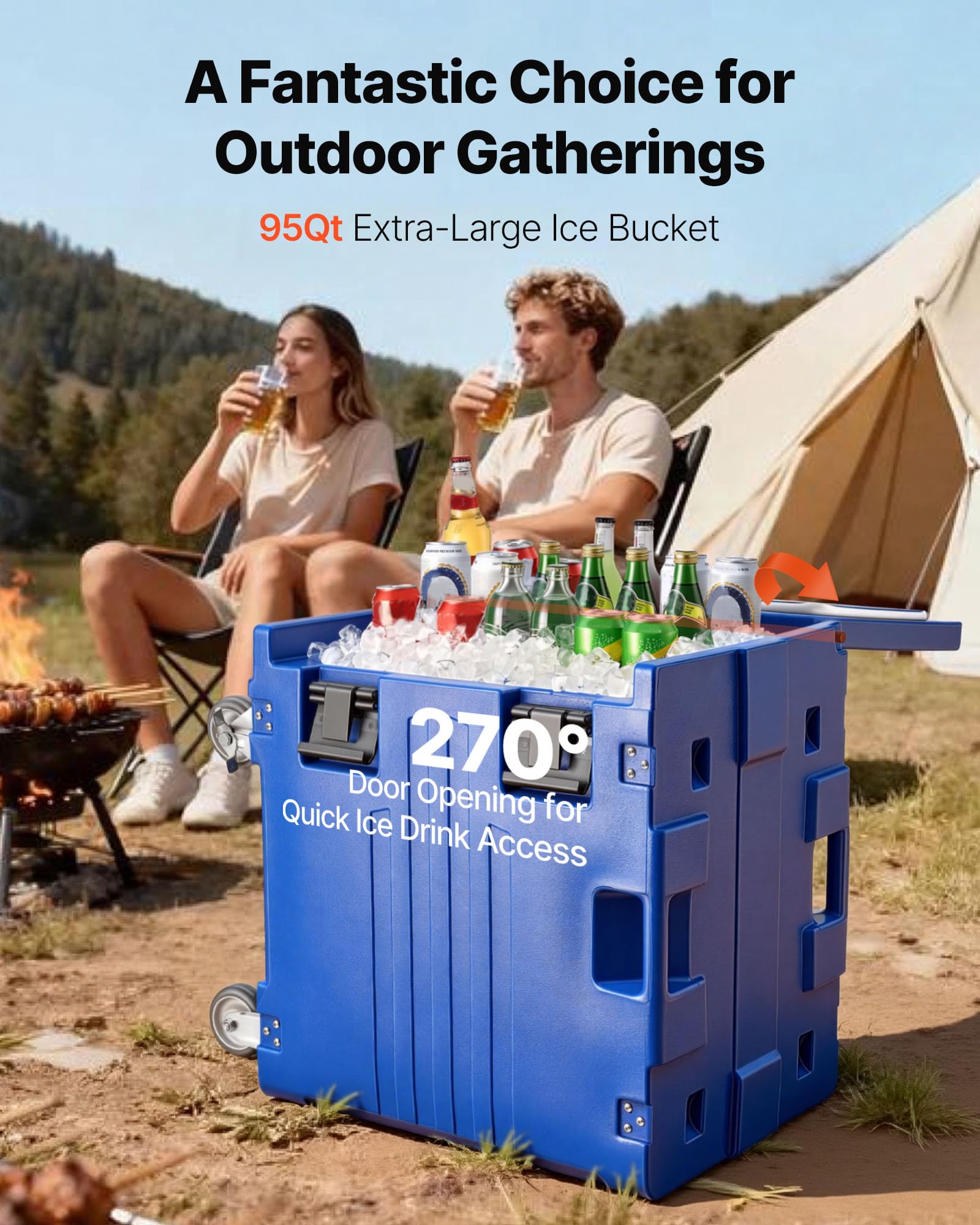 VEVOR Scatola per alimenti coibentato, Scatola calda 82 Qt per catering, Porta bevande per alimenti in LLDPE, Scaldavivande a caricamento frontale con maniglie con ruote per ristorante, mensa, ecc.