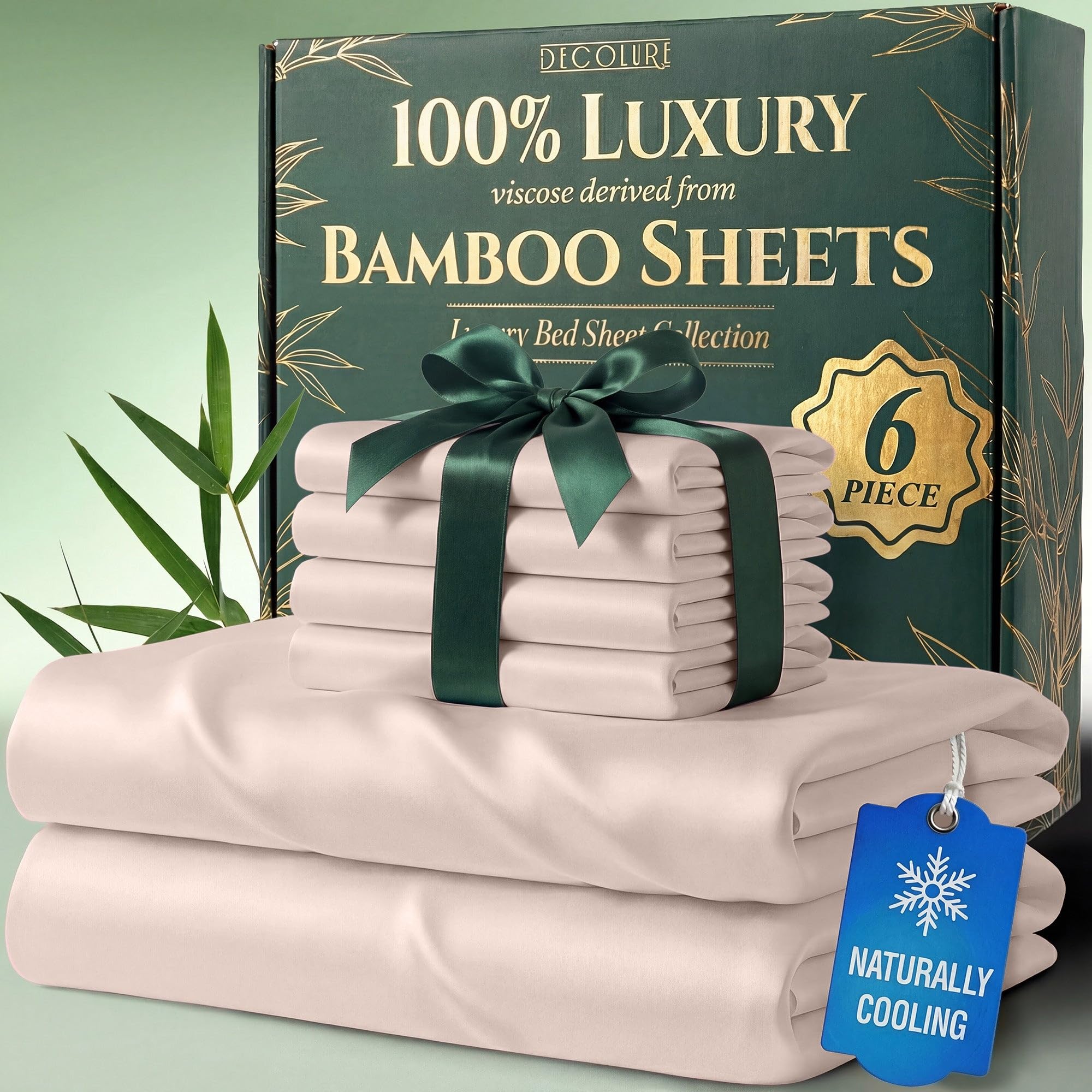 DECOLURE 100% Organic Viscose Derived from Bamboo Sheets Queen Size 6pcs - Ultra Soft & Luxuriously Cooling, 17" Deep Pocket, Double Stitching, Perfect for Hot Sleepers - Queen Bed Sheets (White) — view 13