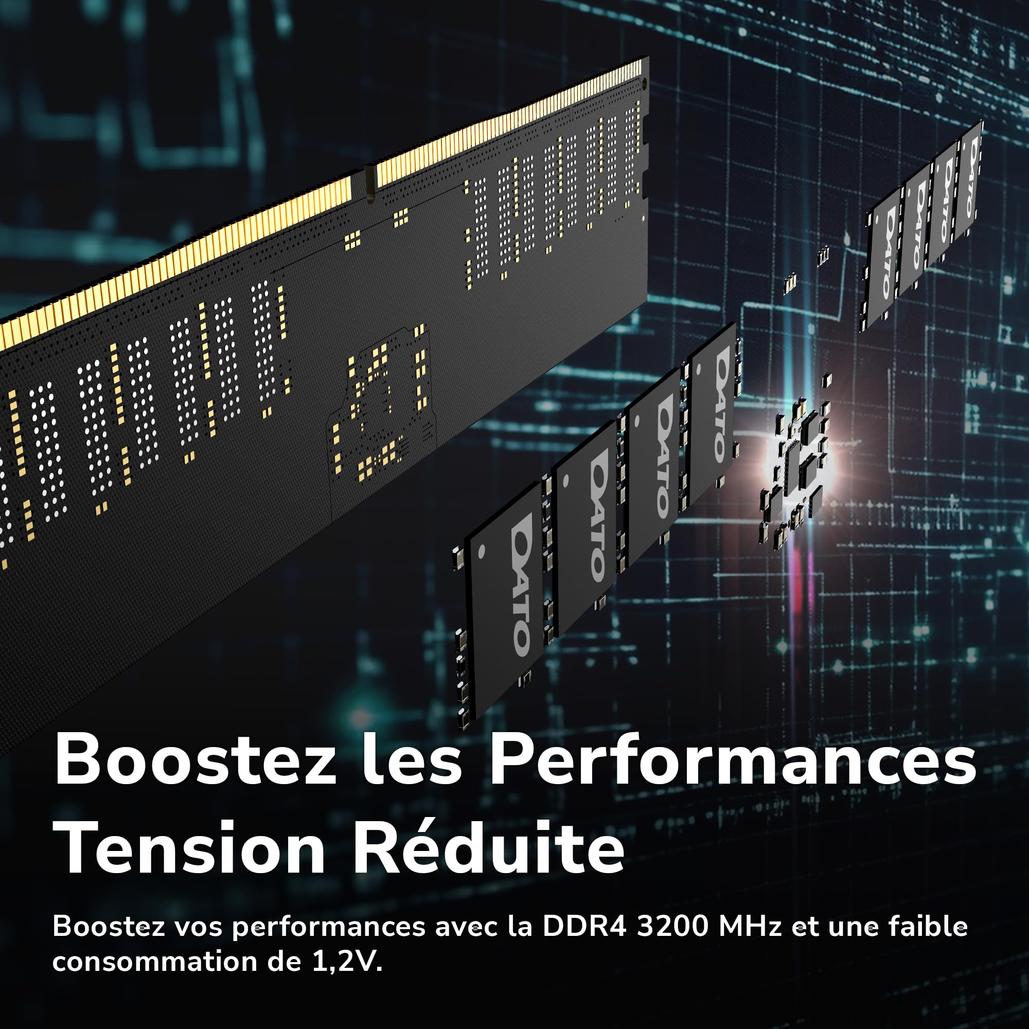 DATO 16Go DDR4 3200MHz PC4-25600 Non-ECC 1.2V CL22 288 Broches UDIMM pour Ordinateur de Bureau Module de mémoire Mise à Niveau