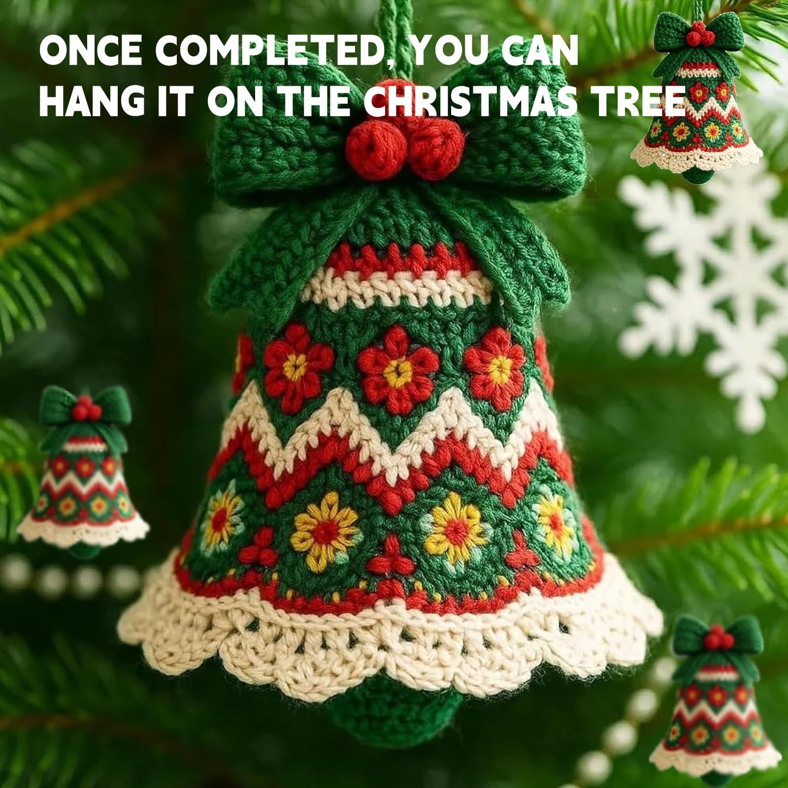 DIY Häkelset Weihnachtsglocke, komplettes Anfänger-Bastelset mit Garn und Anleitung (evtl. nicht in deutscher Sprache), für Bastelliebhaber, Weihnachtsgeschenk (5 Stück)