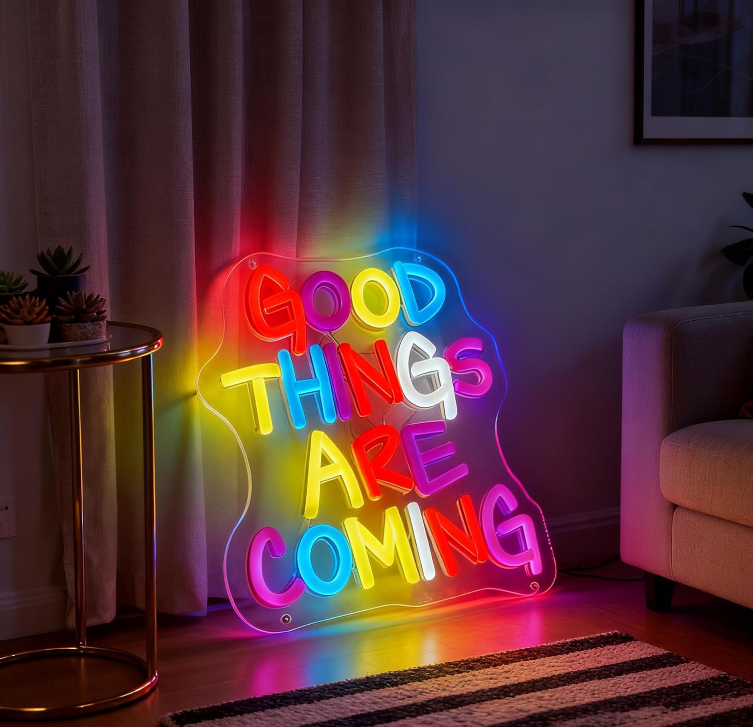 Good Things Are Coming Neon Sign, USB Powered Decorative Neon Light for Home Living Room Bedroom Office Gift Wall Table Decor 14.8 x 12.6 In