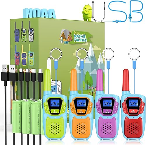 Walkie Talkies para niños y adultos, recargable de largo alcance, paquete de 4 unidades de radio FRS de 2 vías resistente a las caídas de 4 millas