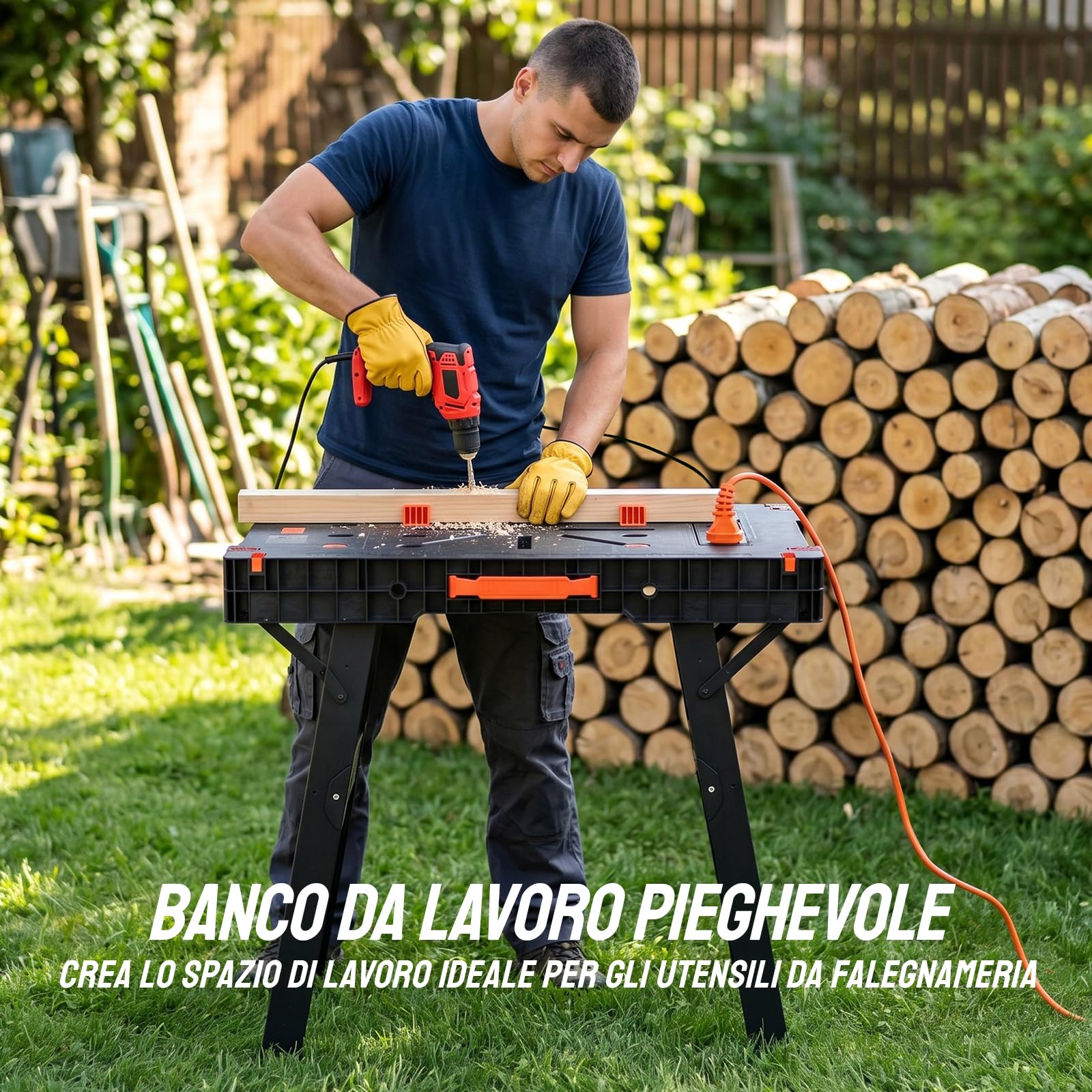 TLGREEN Set di 2 Banco da Lavoro Pieghevole,Tavolo da Lavoro con 4 Morsetti | Banco da Lavoro Pieghevole Portatile con Presa di Corrente, Apertura One-Touch, Capacità di Carico 680kg, per Officina Garage